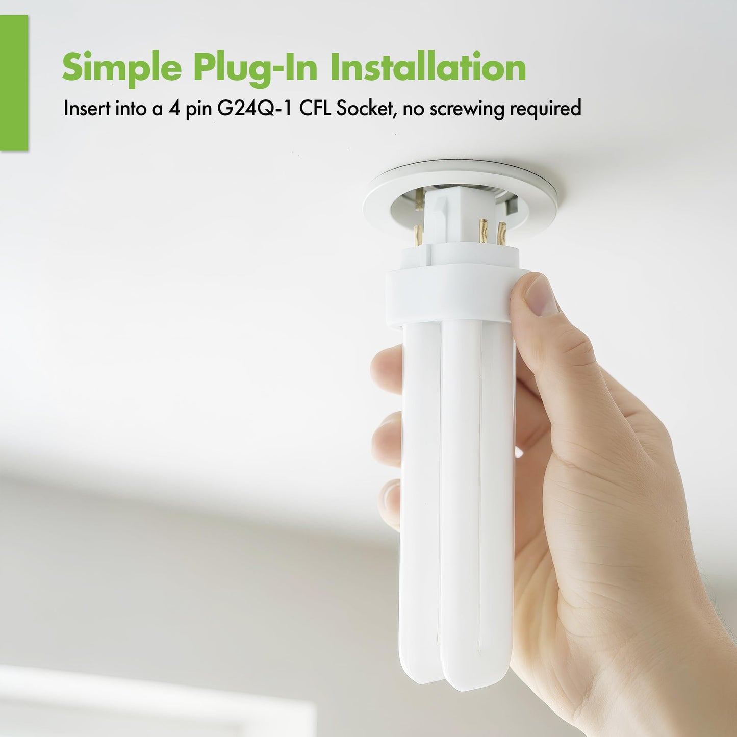 KOR 13W Double Tube CFL Bulbs, G24Q-1 4-Pin, 3500K Neutral White, 4 Pack