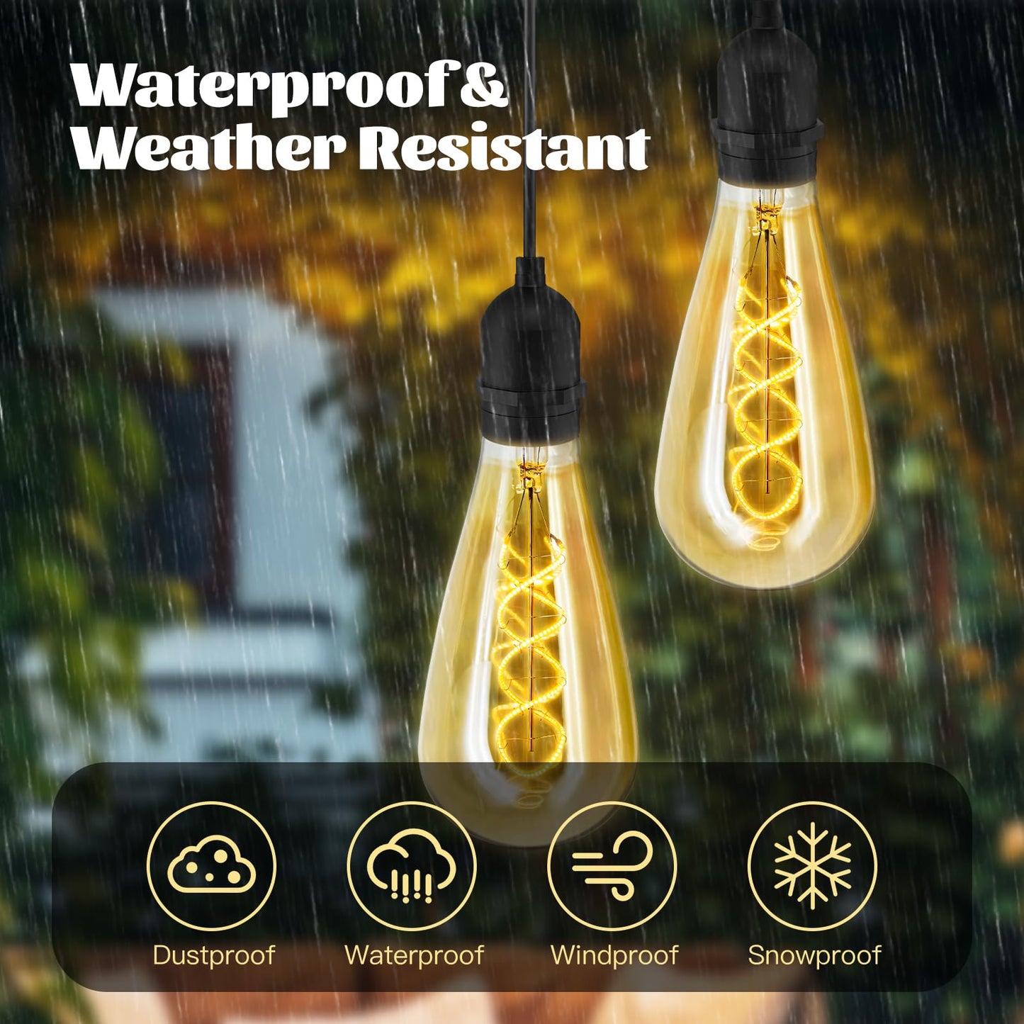 Solar-Powered Edison Hanging Lanterns - Vintage Amber Glass, IP65 Waterproof, Warm White 8-12H Outdoor Lighting for Patio & Garden