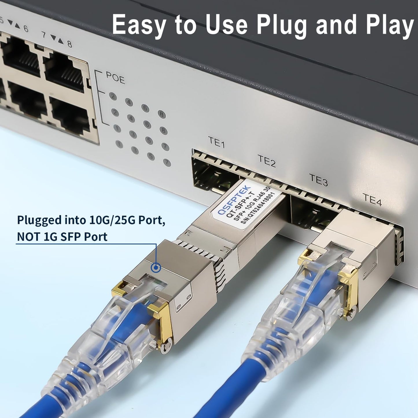 QSFPTEK 10GBASE-T SFP+ Copper Module, 10gb SFP Transceiver, SFP to Ethernet, 10 gigabit Mini-GBIC SFP to rj45 for Intel E10GSFPT, up to 30m