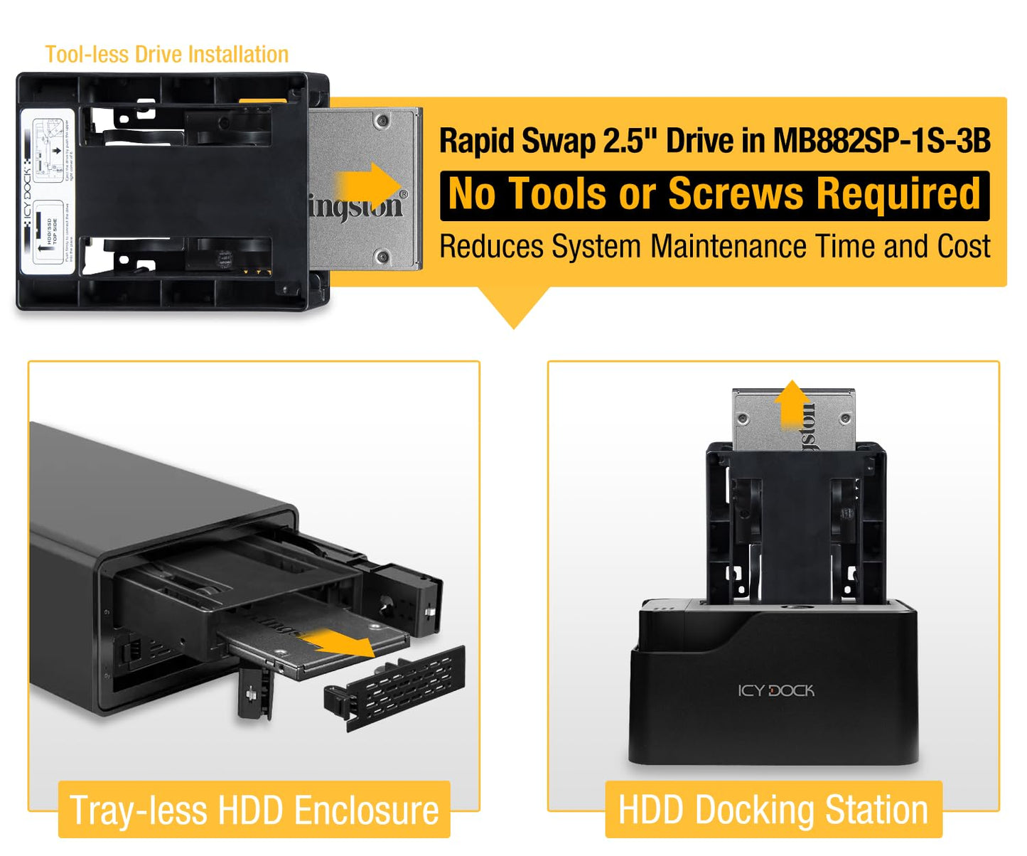 ICY DOCK 2.5 inch SATA SSD HDD to 3.5" SATA HDD Drive Bay Converter Mounting Bracket Kit Adapter - EZConvert MB882SP-1S-3B