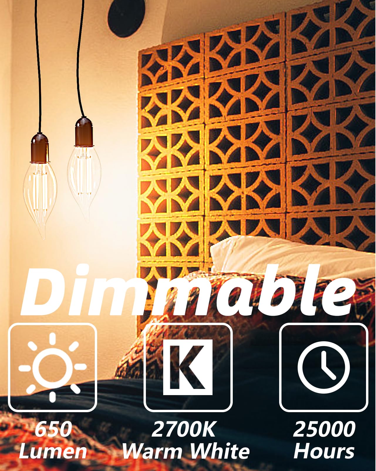 CYLYT Dimmable E12 Candelabra LED Light Bulbs 60 watt Equivalent, 2700K Warm White Chandelier Candle Bulb, 6W 650 Lumen Decorative Flame Tip Clear