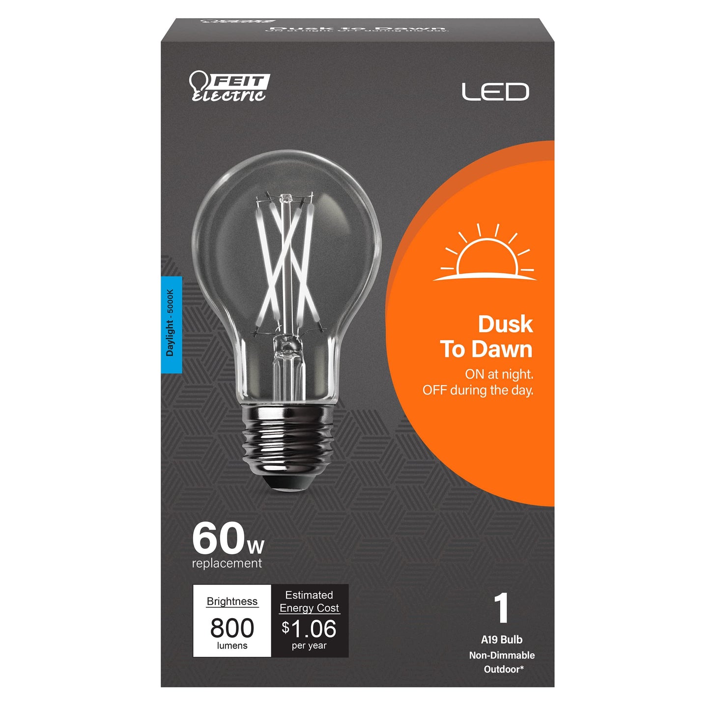Feit Electric A19 LED Built-in Dusk to Dawn Sensor Intellibulb, 60W Eq