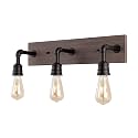 JONATHAN Y 22.13" Oil Rubbed Bronze/Brown Wood Finish 3-Light Iron and Wood Vanity Light, Rustic Farmhouse Industrial Wall Sconce for Bathroom, UL