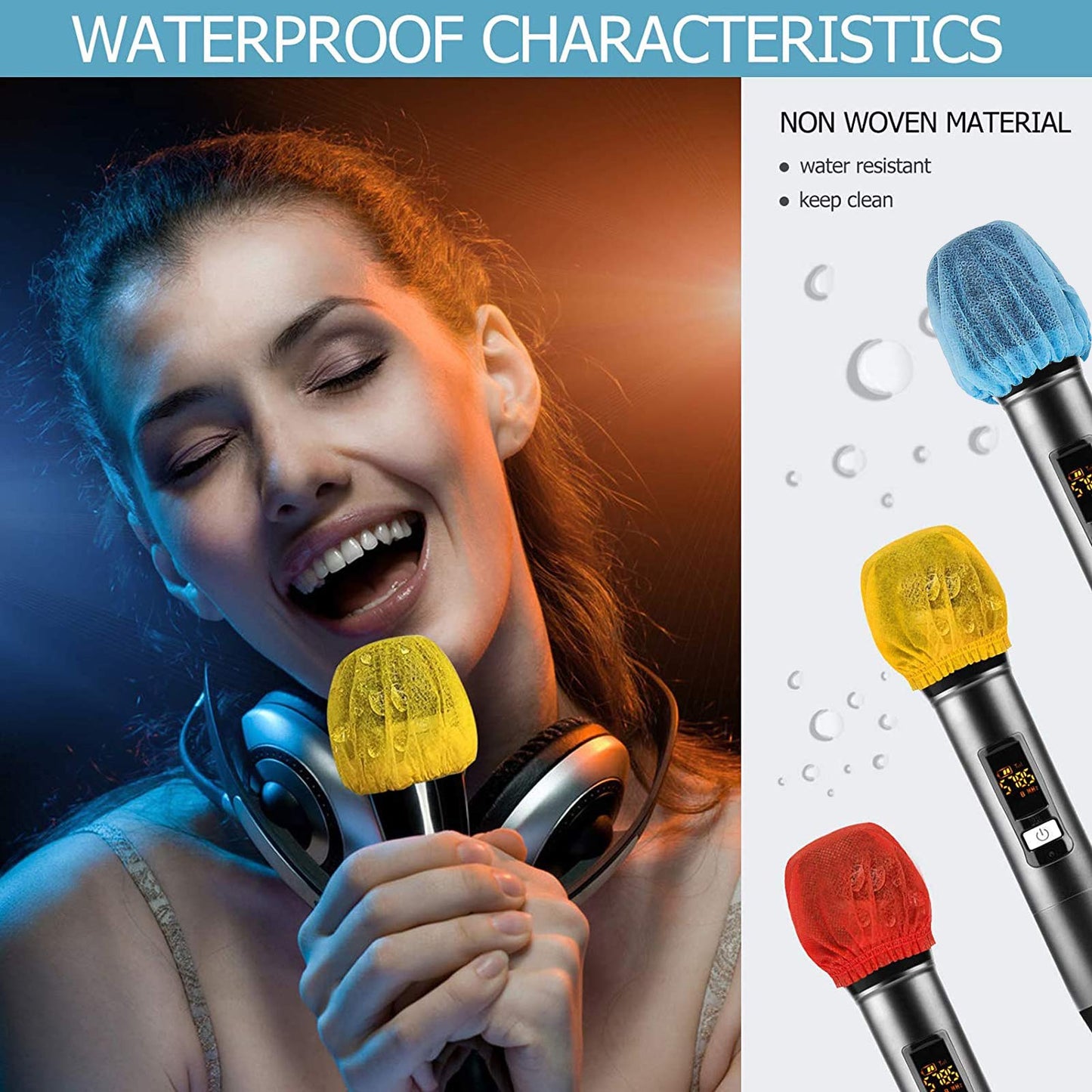 200 PCS (100 Pack) Microphone Hygiene Covers Disposable Non-woven Handheld Mic Mike Cover Windscreen Protective Cap for KTV Karaoke Recording Room