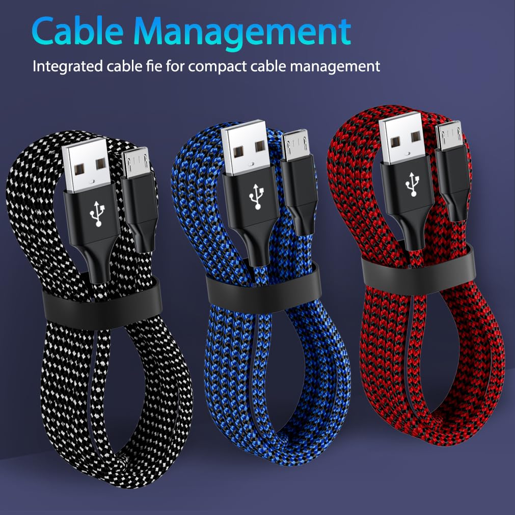 3-Pack 6FT Micro USB Cable Android Charger Cord,Long Braided Fast Micro-USB Charging Cable Compatible with Fire Tablet, Kindle,Samsung Galaxy S7 S6 J7