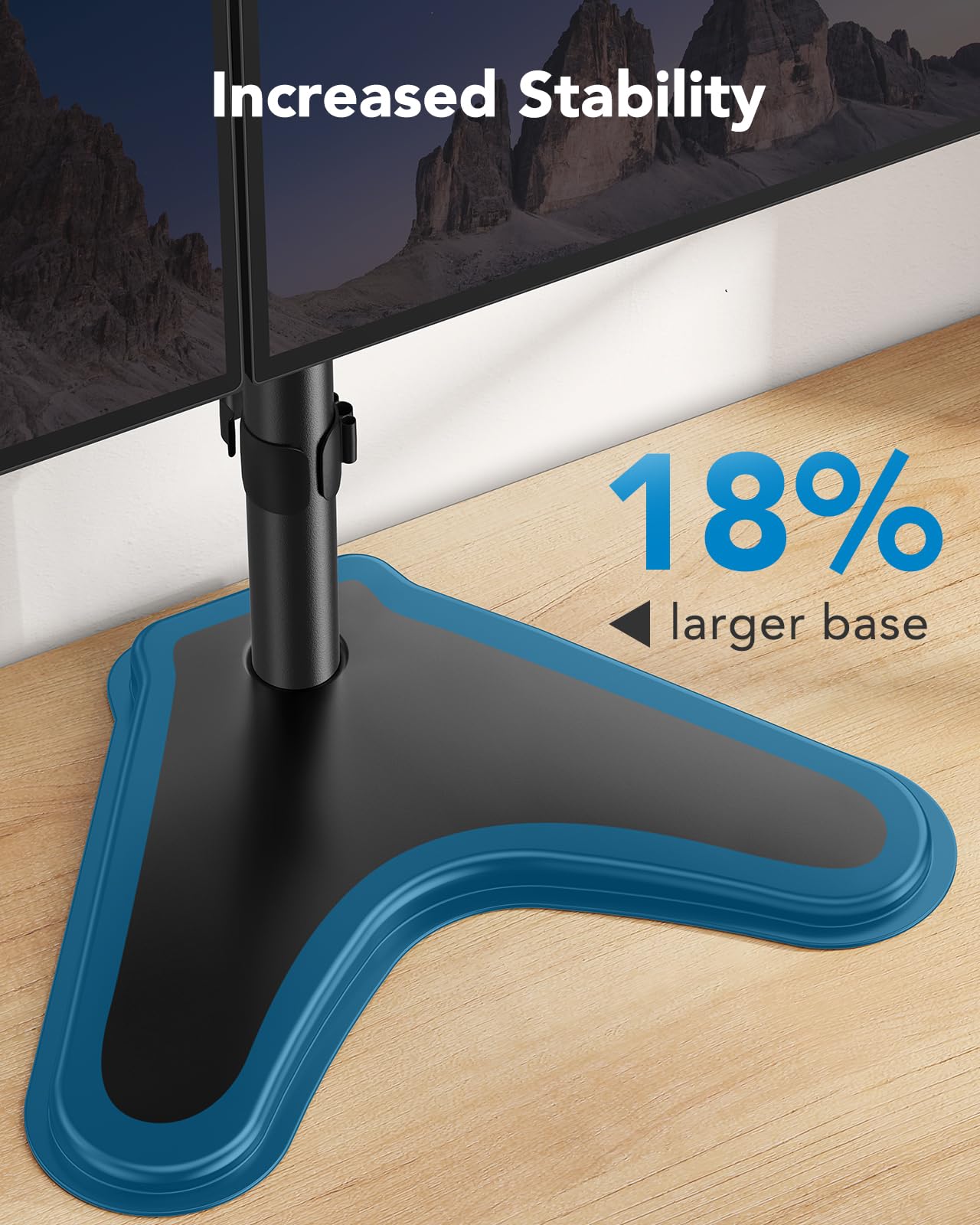 HUANUO 32 inches Dual Monitor Stand up to 17.6lbs per Arm, High-Grade Aluminum Free Standing Dual Monitors Mount for 2 Screens. Fully Adjustable Dual