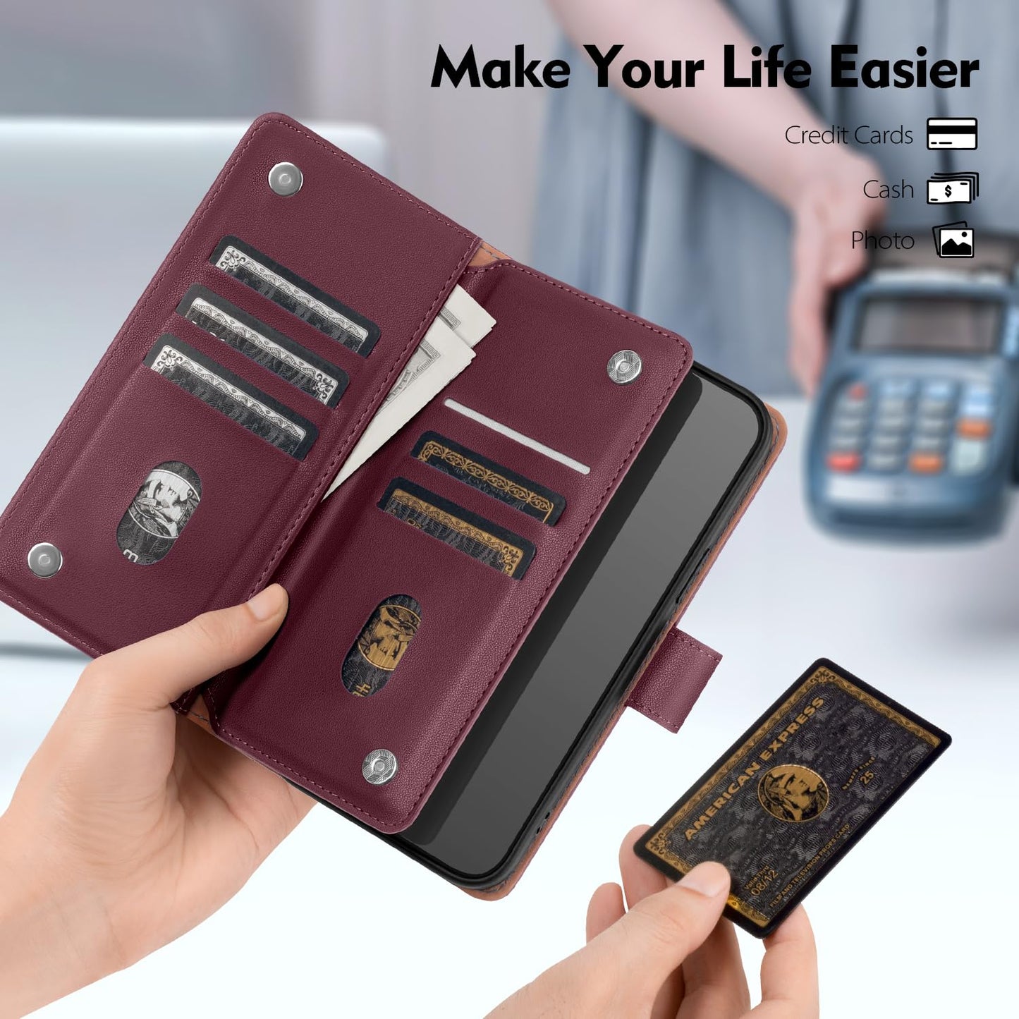 Shieldtop Compatible with iPhone 13 Pro Max Wallet Case with Card Holder,Women Men RFID Blocking PU Leather Folio Flip TPU Protective Cover Credit