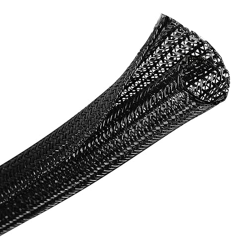 QCSIW 1/2" x 10ft Black/White Cable Sleeve - Protects Cords from Pets & Organizes Wires - Modern Style - Polyester Material - Flame Retardant - Easy