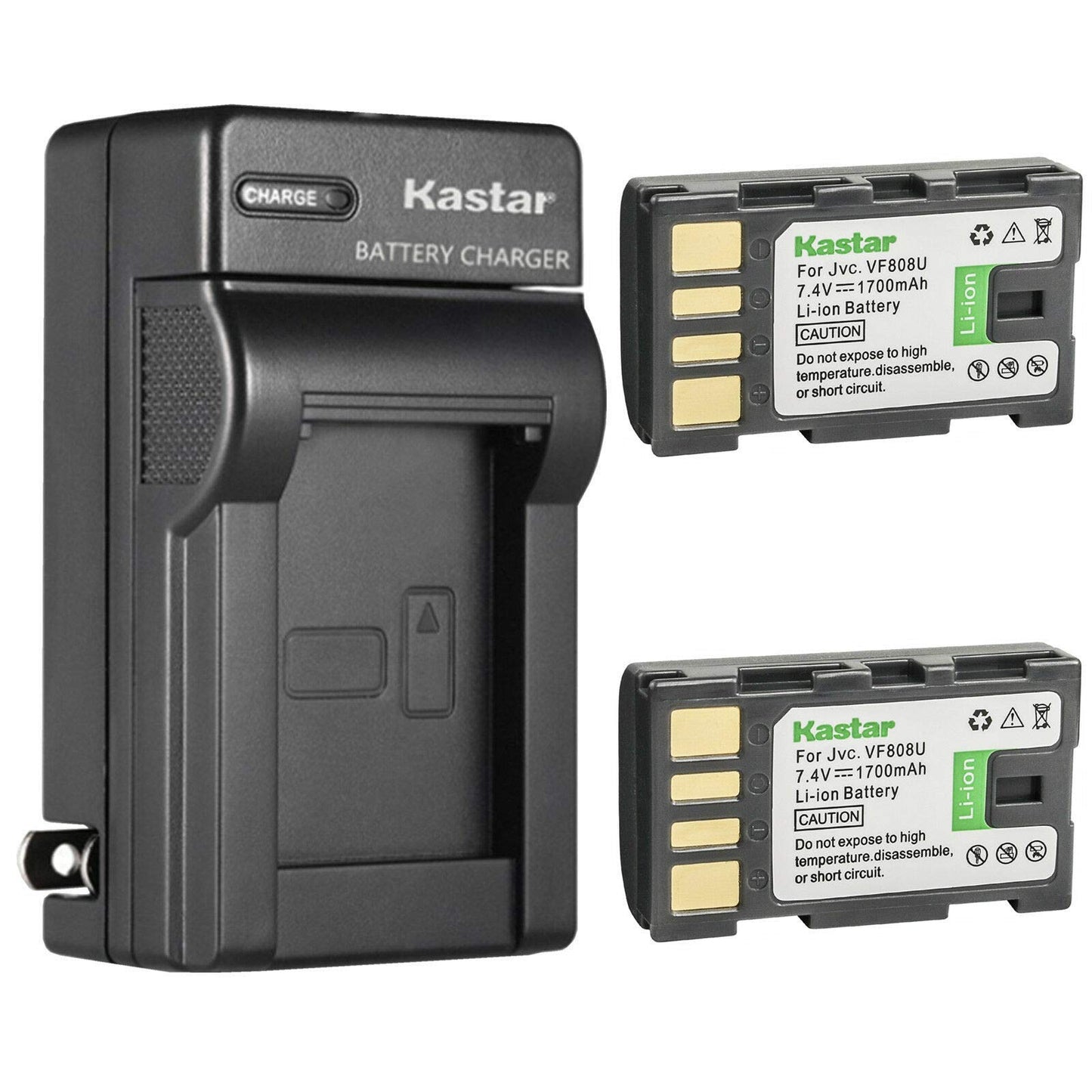 Kastar 2-Pack BN-VF808 Battery and AC Wall Charger Replacement for JVC BN-VF808 BN-VF808U BN-VF815 BN-VF815U BN-VF823 BN-VF823U BN-VF915 BN-VF915U