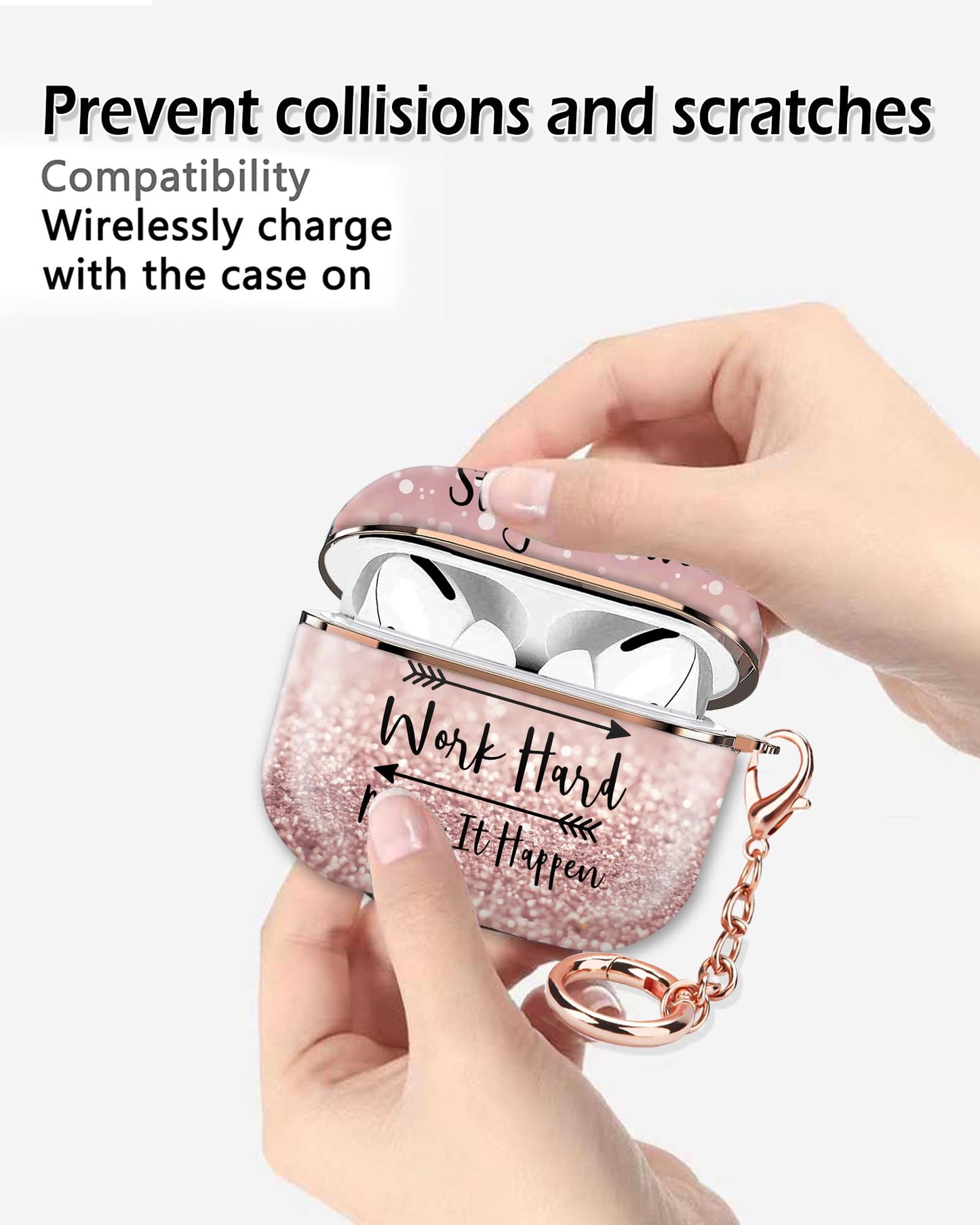 ZEKICE Compatible with AirPod Pro 2nd/1st Generation Case Cover Protective Shockproof Hard Cover Shell with Rose Gold Keychain, Case for Girl Women