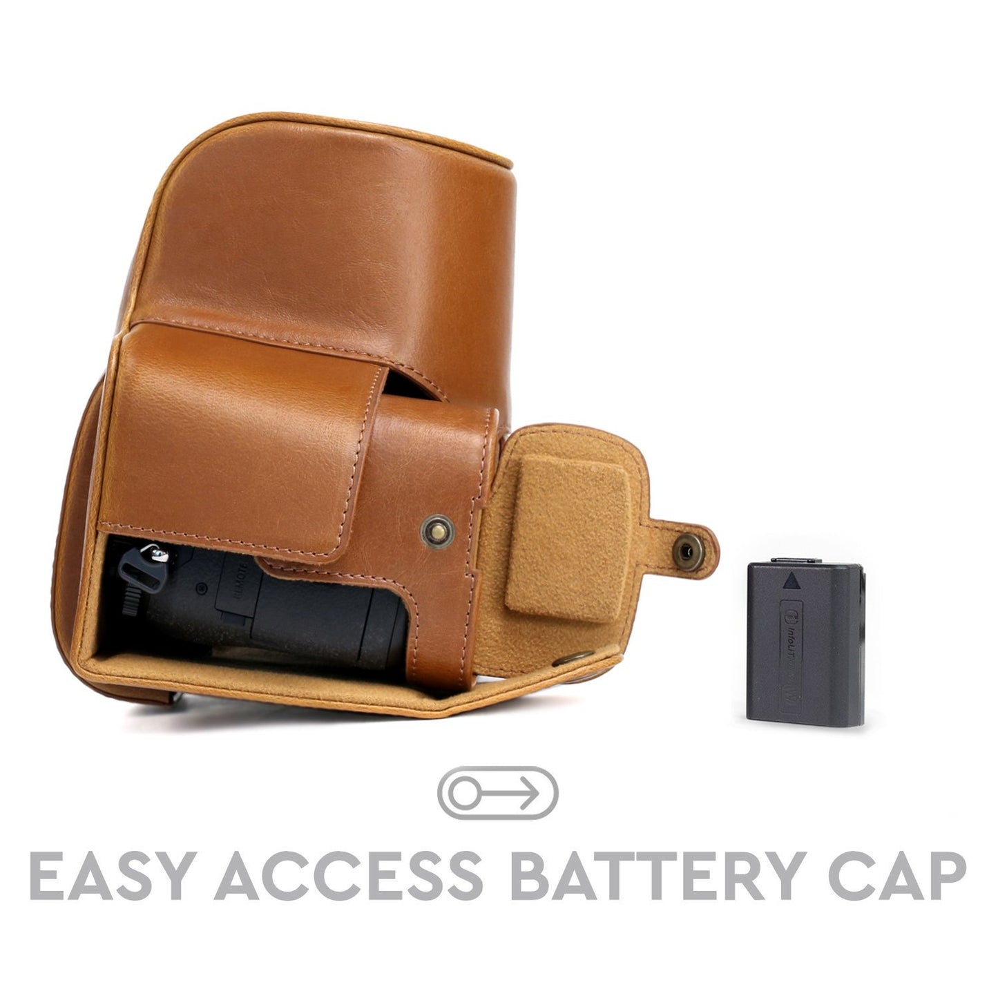 MegaGear Sony Cyber-Shot DSC-RX10 IV, DSC-RX10 III Ever Ready Leather Camera Case and Strap, with Battery Access - Light Brown - MG762
