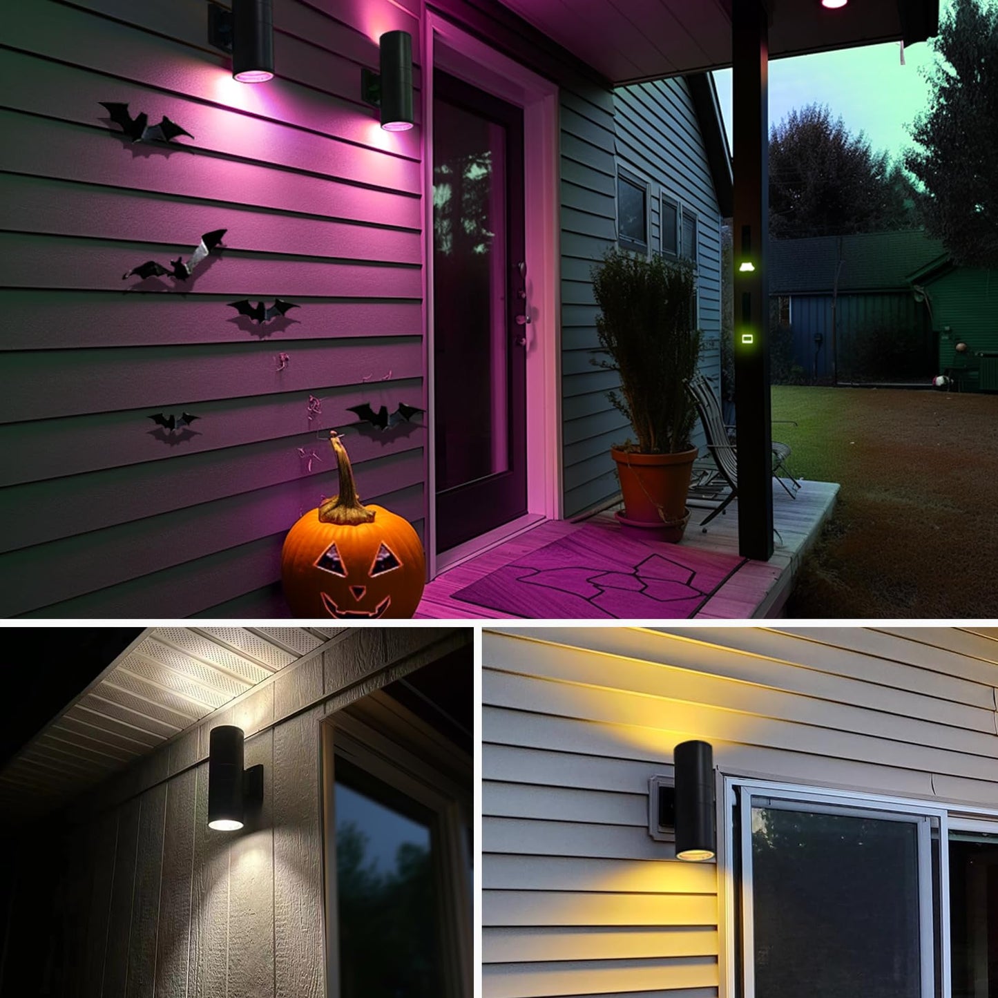 iYogaled Exterior Double Up Down Outdoor Wall Lights, Mi.Light Remote Control RGB Color Changing 1200lm Warm White 3000k RGB+CCT Cylinder Outdoor Wall