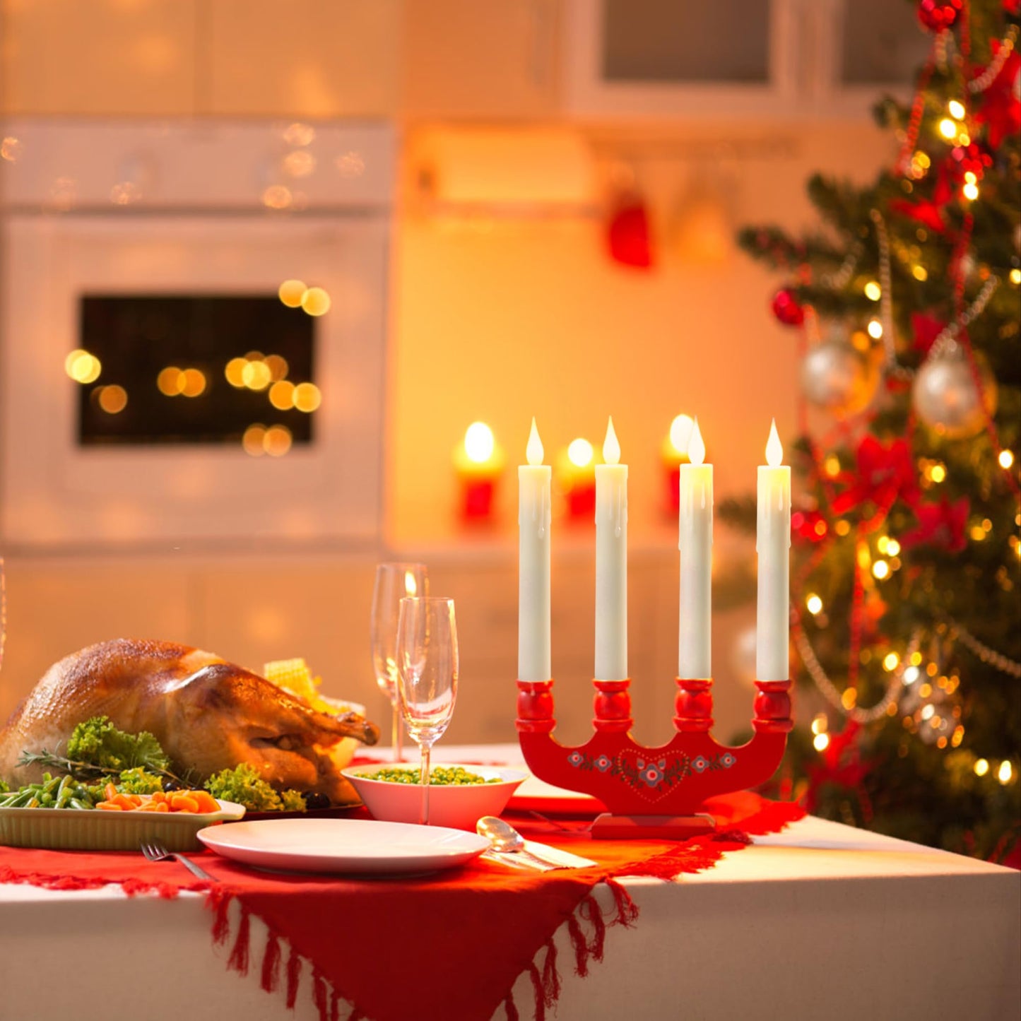 Daord LED Flameless Taper Candles with Flickering Flame Remote Timer Battery Operated Window Candlesticks for Christmas Halloween Wedding Decor