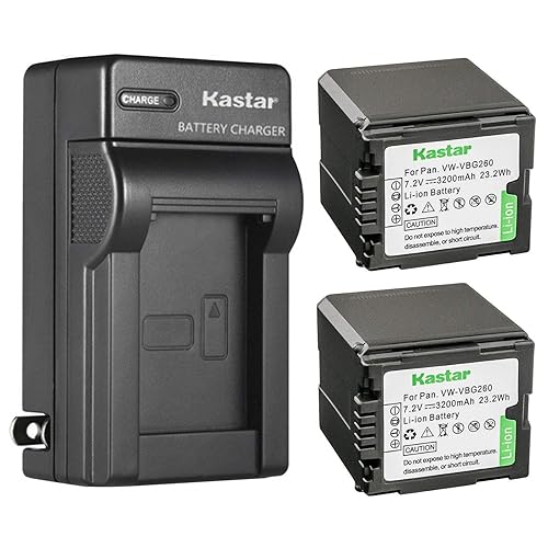 Kastar 2-Pack VW-VBG260 Battery and AC Wall Charger Replacement for Panasonic HDC-HS100, HDC-HS100GK, HDC-HS200, HDC-HS250, HDC-HS250K, HDC-HS300