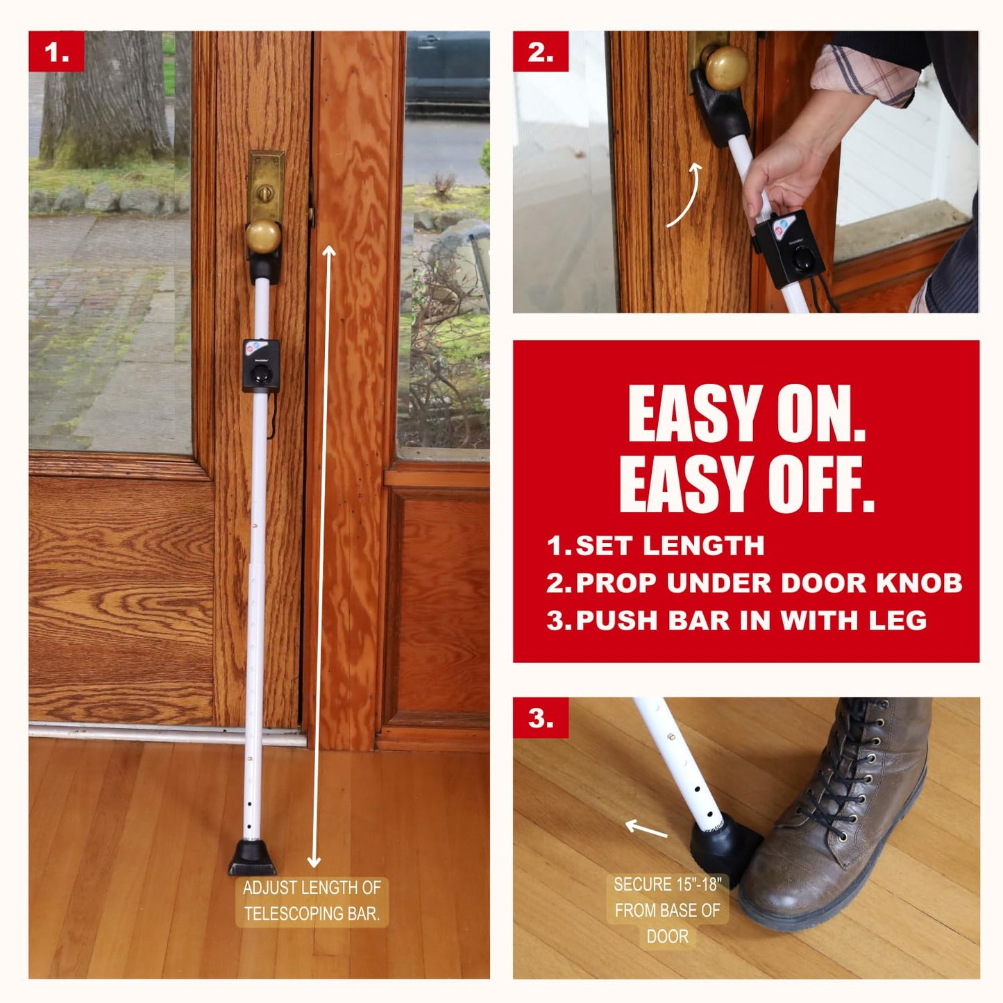 Securityman Door Security Bar with Alarm (Detachable) - 120dB Siren Door Stopper Alarm - Adjustable Jammer & Patio Bar - Strong, Withstands 400lbs