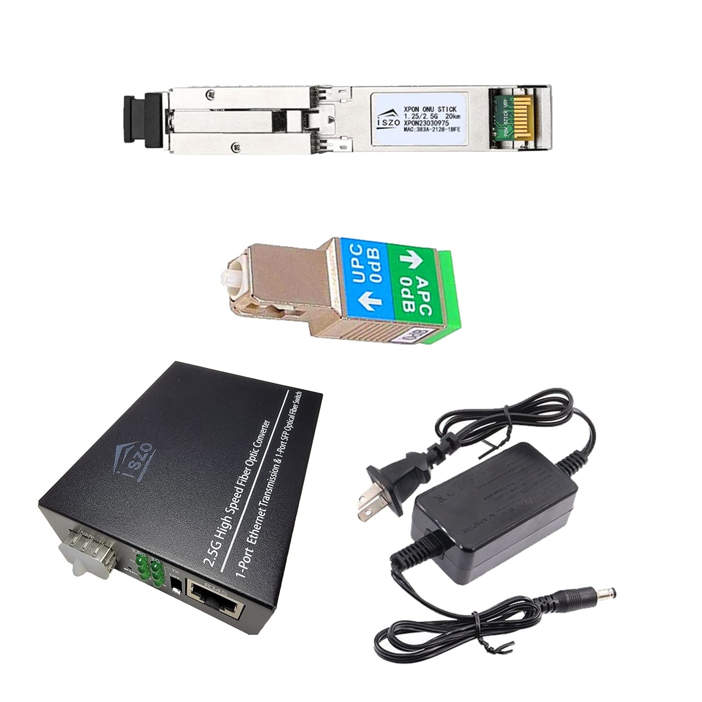 iszo 1Set 2.5G ONU with 2.5G Media Converter, Bridge Mode,2.5G Modem,GPON/EPON/XPON Stick ONU, SC Connector UPC/APC, Support MAC/SN/LOID Modify,DDM