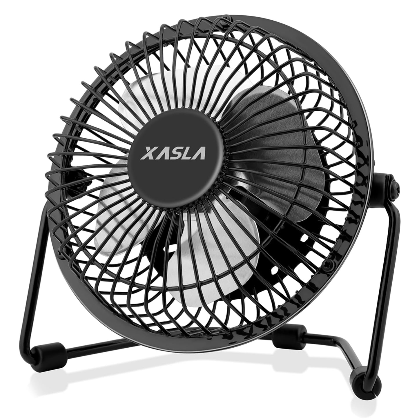 xasla 4 Inch Small USB Desk Fan, Mini Quiet Fan with Metal Construction & Strong Airflow & 360°Adjustable Tilt Angle, Personal Cooling Fan for Desktop
