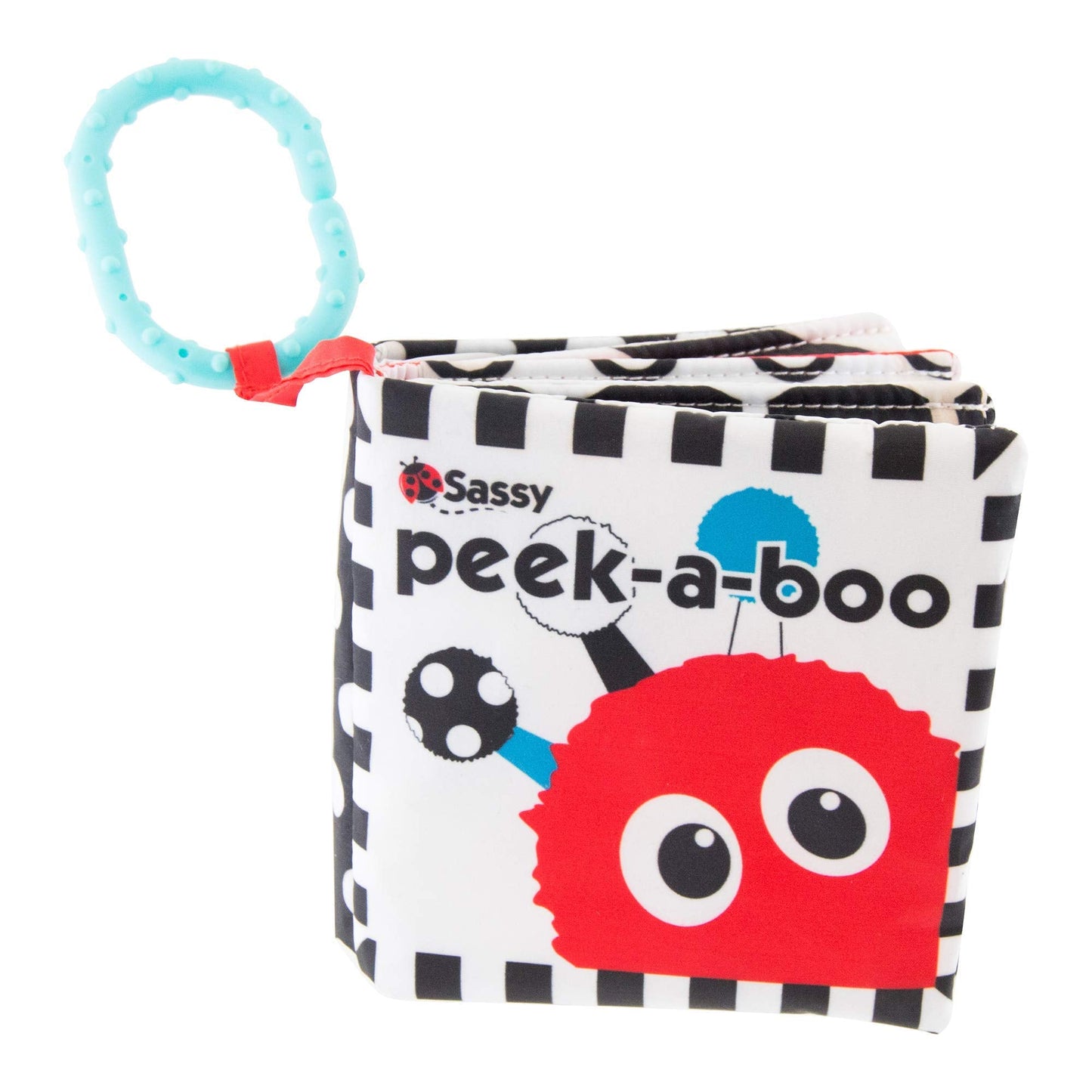 Sassy Peek-a-Boo Activity Book with Attachable Link for On-The-Go Travel, Sensory Play, Black & White, Ages 0+ Months