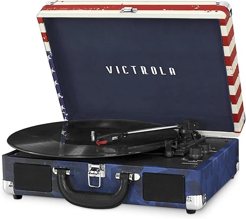 Victrola Journey Bluetooth Portable Suitcase Record Player - with Built-in Speakers, 3 Speed Vinyl Record Player, RCA Out, Headphone Jack (American