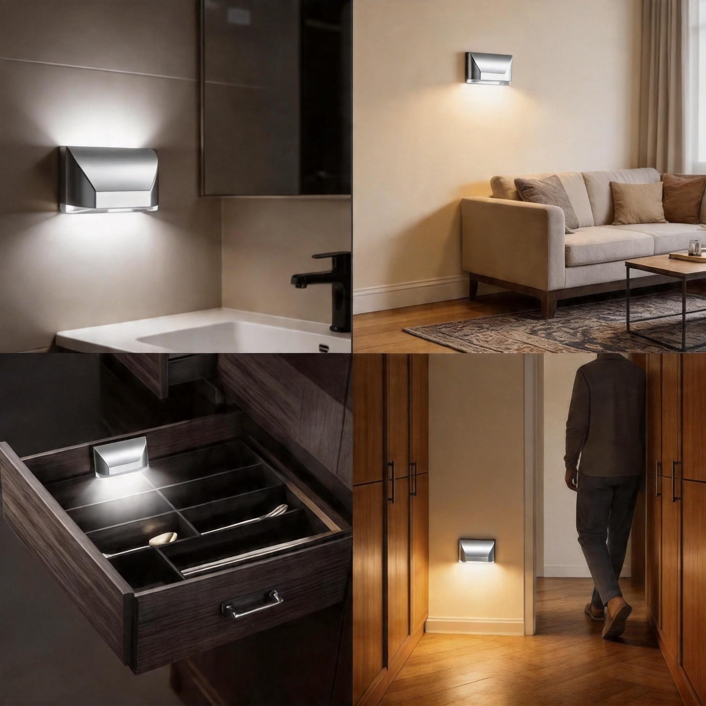 QNYSOCA Smart Keyhole Light, Motion Sensor LED Night Light for Door Locks, Stairways & Hallways, Easy Peel-and-Stick Installation (Silver)