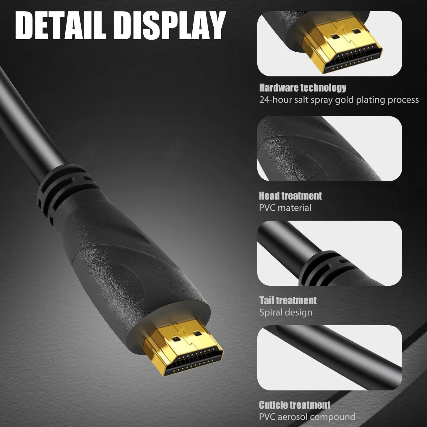 DAPRAINNO HDTV Cable 30FT High Speed HDTV Cables 4K 2K 1080P 18Gbps 26AWG HDR/ARC/HDCP 2.2 Compatible with Laptop Monitor PS5 Xbox Switch,Black