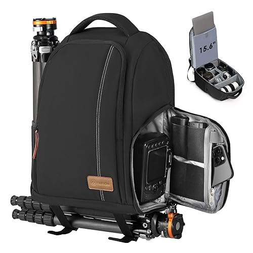 TARION Camera Backpack for Photographers - Compact Camera Bag with 15.6 Inch Laptop Compartment - Side Access Quick Draw - Anti-theft Hidden Pocket