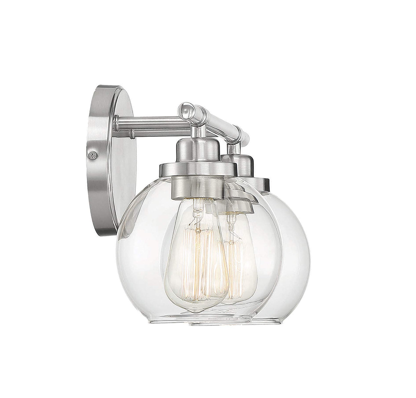 Savoy House 8-4050-2-SN Carson Mid-Century Modern Clear Glass Bathroom Vanity, 2-Light 120 Total Watts, 9" H x 14" W, Satin Nickel