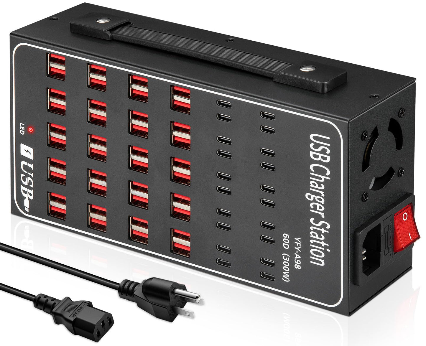 Multiple USB Charging Station 60 Port (40 USB A & 20 USB~C Port), MIXILIN 300W(60A) Fast Charger Station with Power Switch, Desktop USB~C Charger