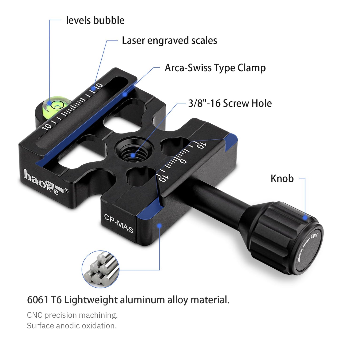 Haoge Female to Male Boss Adapter Convertor with CP-MAS Arca & Manfrotto Compatible Quick Release Clamp for Manfrotto Tripod Ball Head Clamp