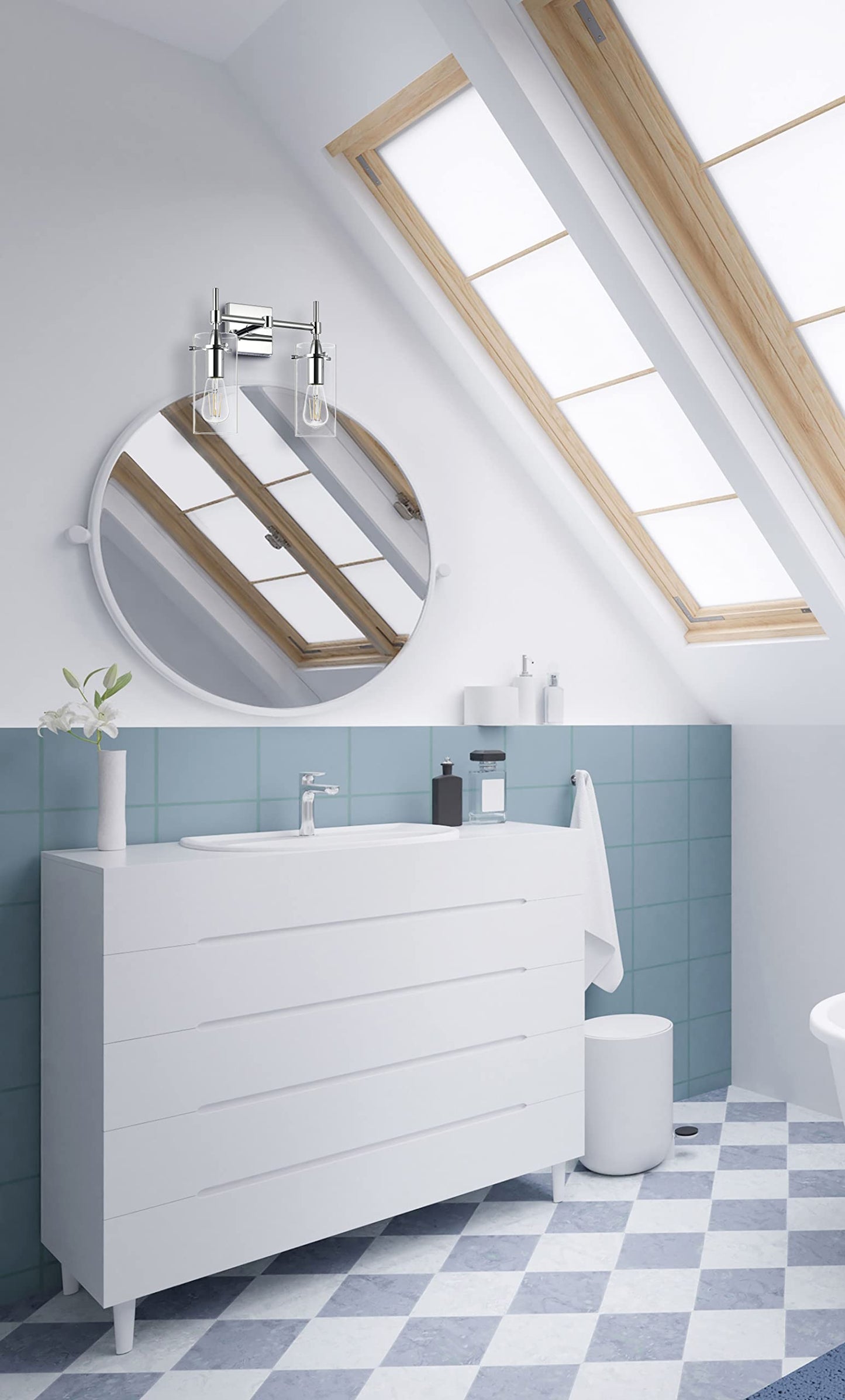 Linea di Liara Effimero Modern Farmhouse Bathroom Vanity Lights Fixtures 2 Lights Over Mirror Chrome Vanity Lights for Bathroom Light Fixtures