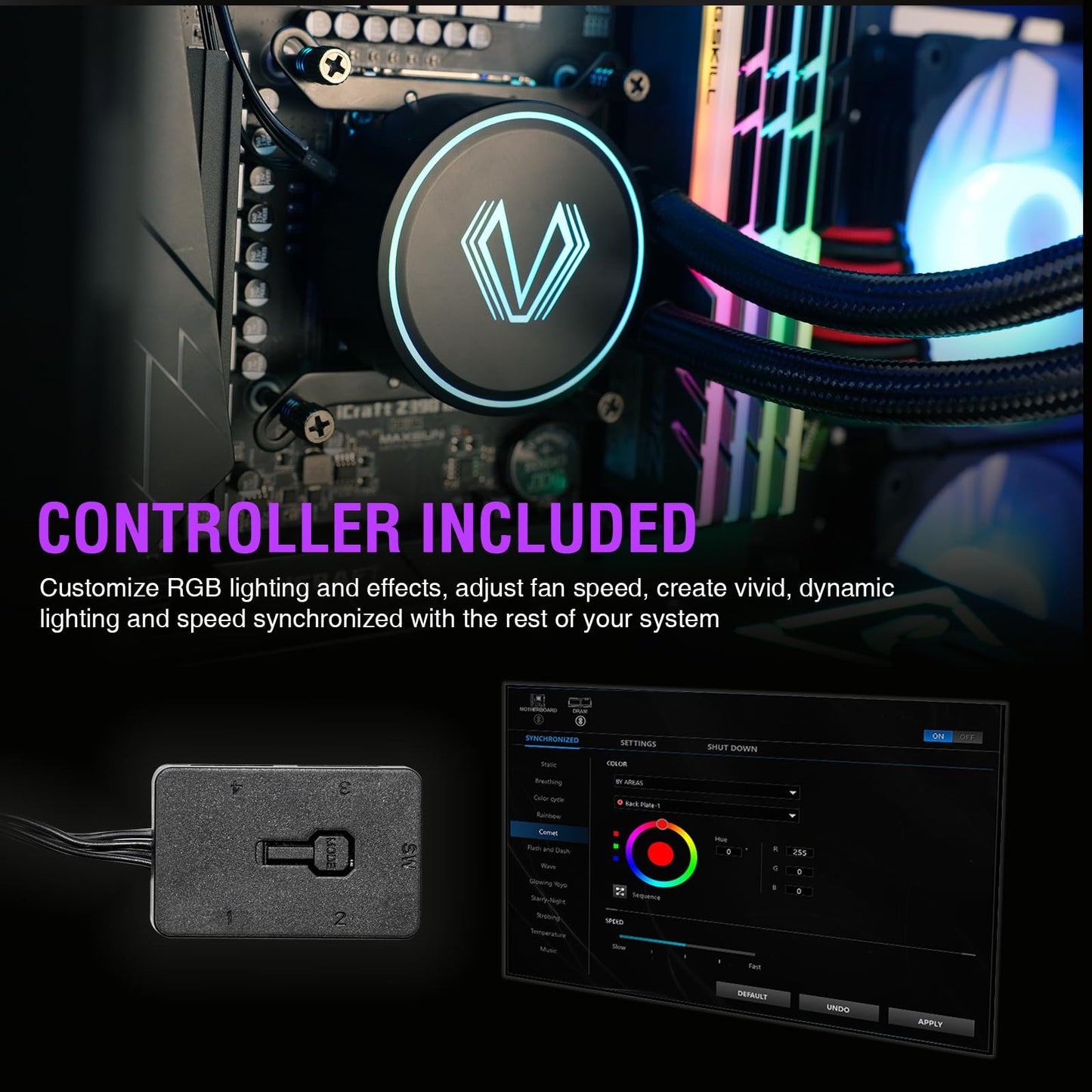 Vetroo V240 Black Liquid CPU Cooler 240mm Addressable RGB Pump & PWM Fans 250W TDP AIO Water Cooling w/Controller Hub for Intel LGA