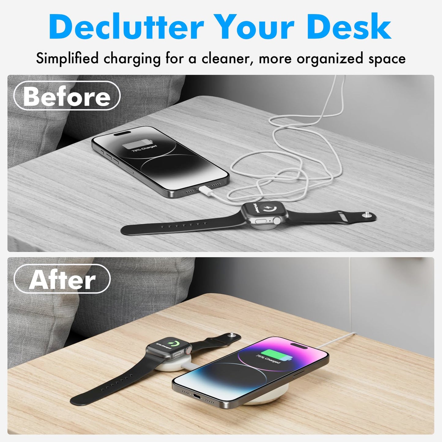 TRAVEL DEPOT Compatible w/MagSafe Charger 2-in-1 Travel Wireless Charger, QI 2 Certified 15W Magnetic Duo Charging Butterfly Puck for iPhone, Airpods
