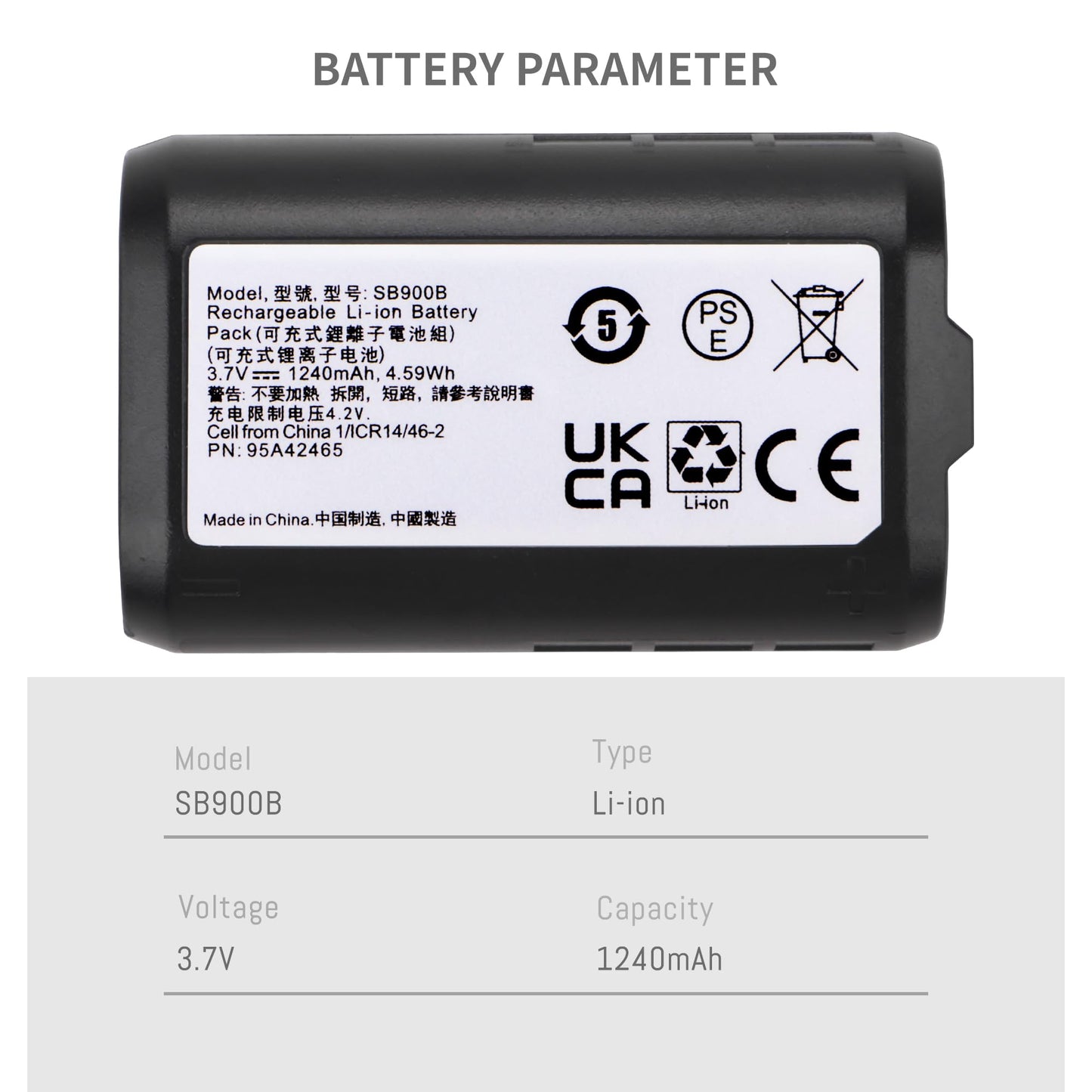 SB900B Lithium-Ion battery Replacement Compatible for Shure P3RA, P9RA+, P10R+ Receivers SB900 SB900A SB900B SB900C, ULX-D, QLX-D, AD Transmitters All