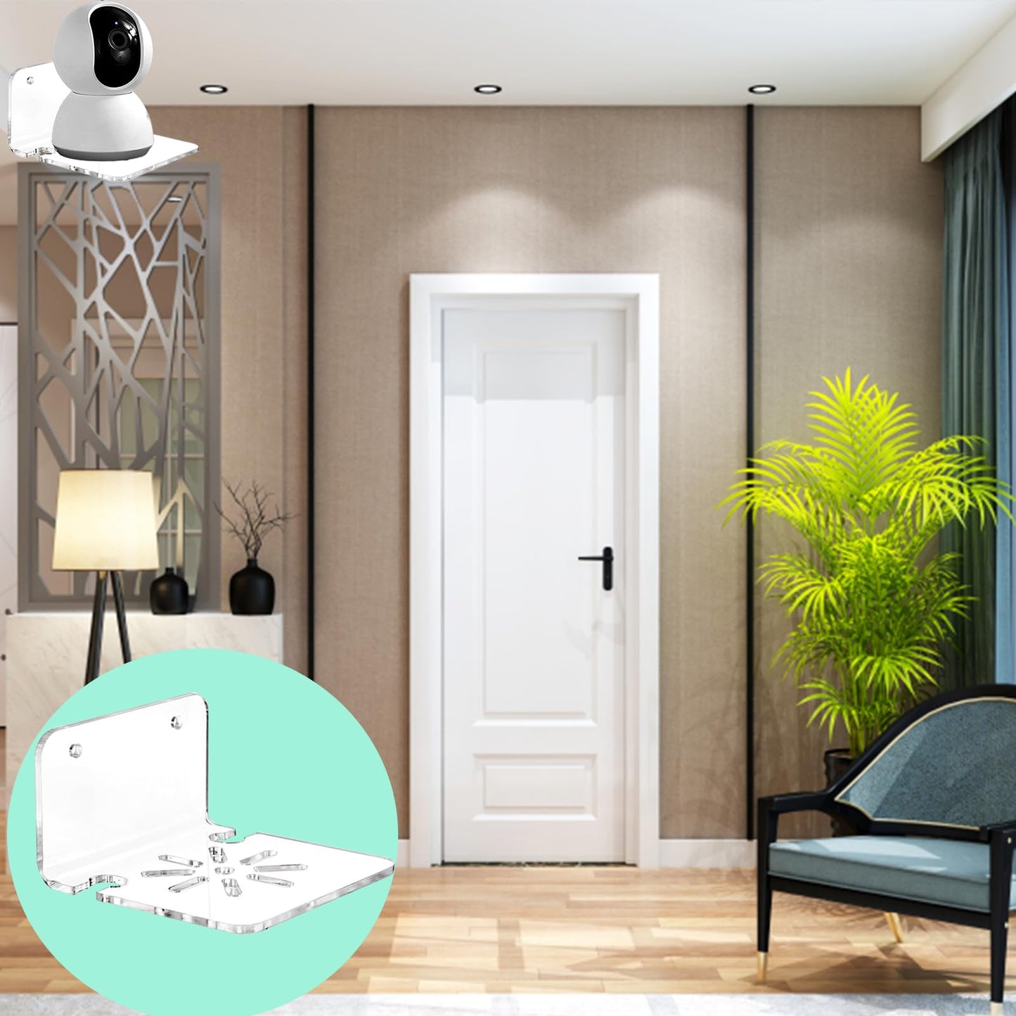 3PCS Acrylic Transparent Floating Wall Bracket, Suitable for Safety Cameras, Speakers, Baby Monitors, Dual-use for Drilling and pasting, with Cable