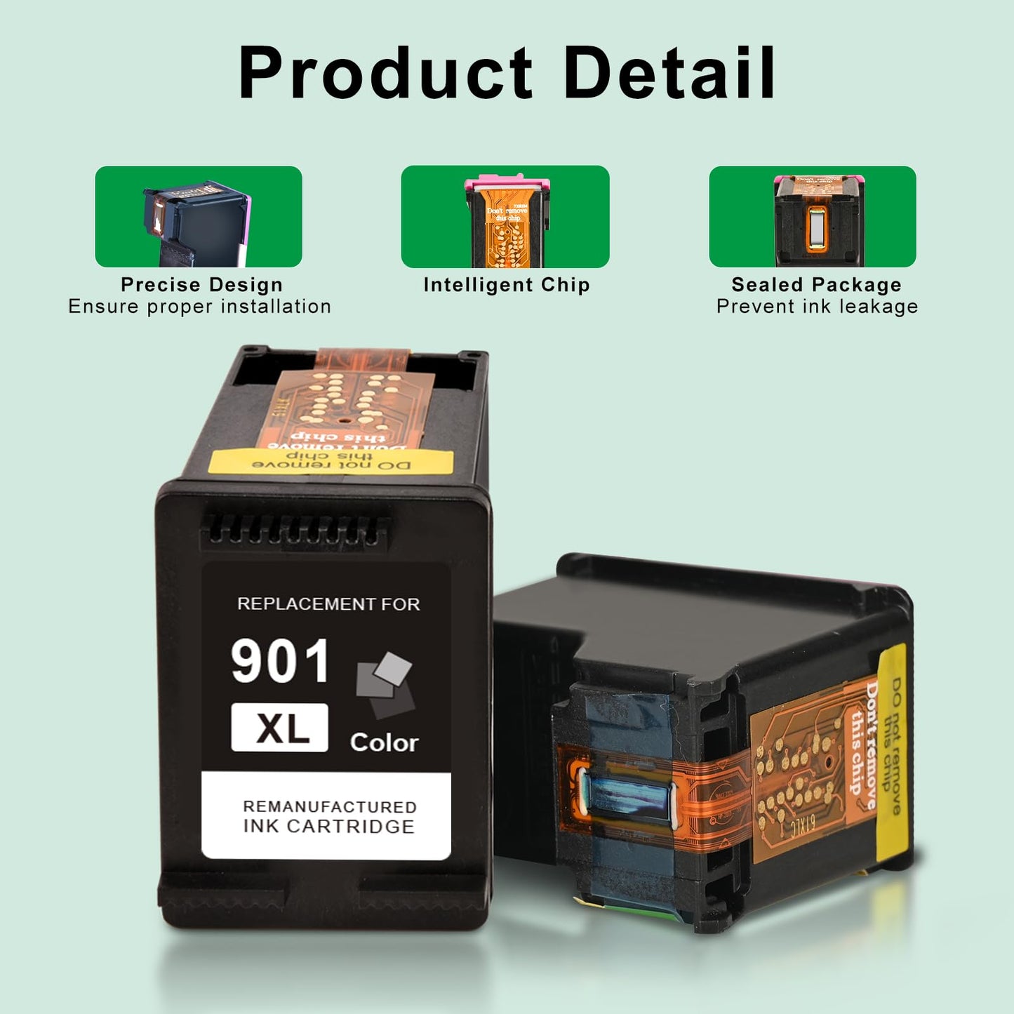 SAILNER 901XL Black Ink Cartridges(2-Pack) Remanufactured Ink for HP 901 901XL Ink Cartridges Work for HP Officejet 4500 J4524 J4540 J4550 J4580 J4624