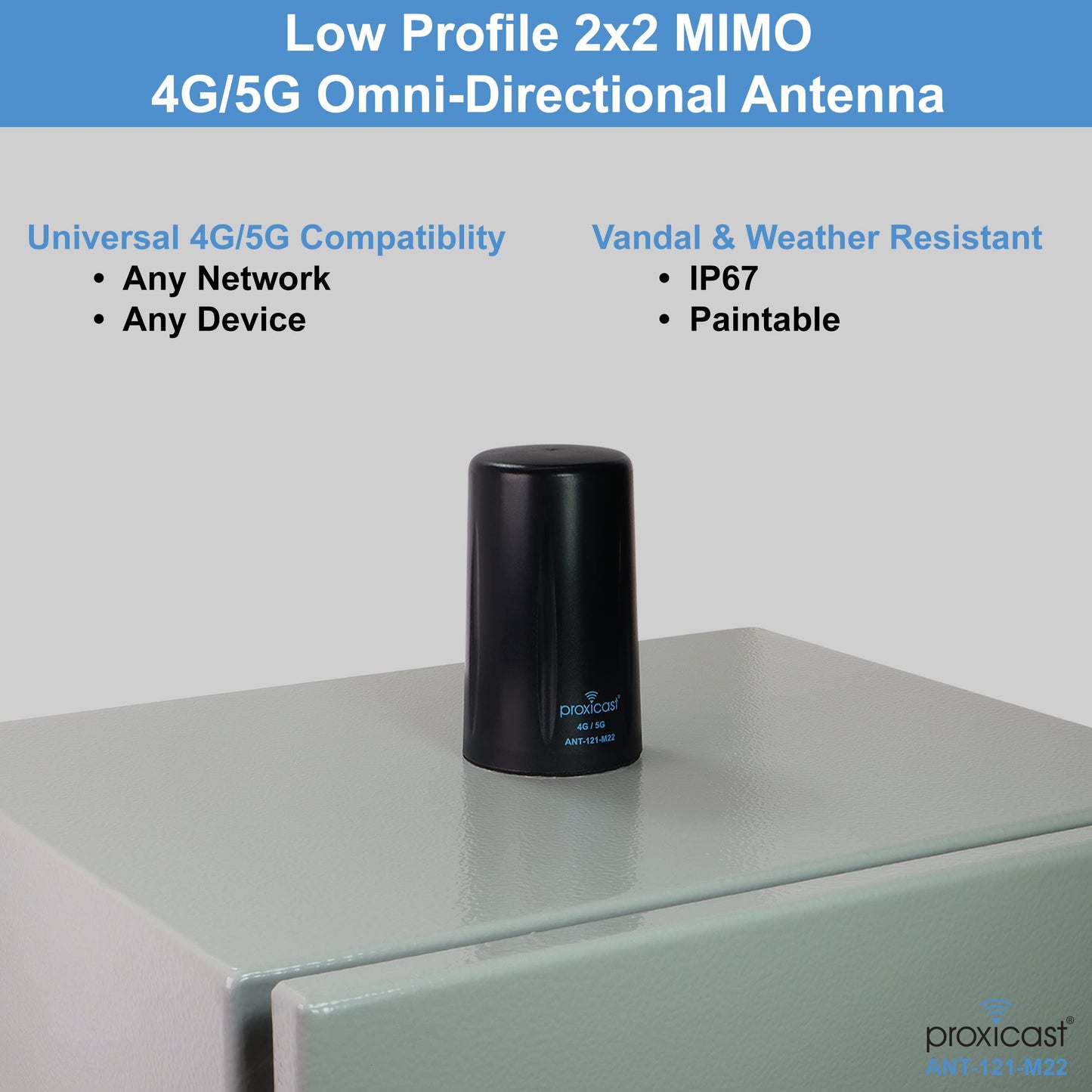 Proxicast Vandal Resistant 2x2 MIMO Low Profile 4G/5G Omni-Directional Screw Mount Antenna - 10 ft Coax Leads - for Cisco, Cradlepoint, Digi, Pepwave