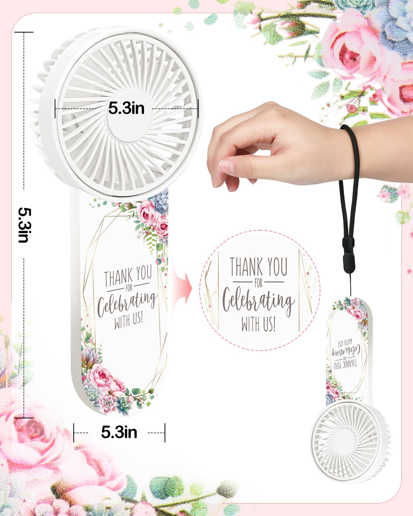 Knsdtsy 50 Pcs Wedding Mini Fans - Personal Portable Mini Handheld Electric Fans for Wedding Favor - Bulk Battery Powered, Battery Not Include, Fresh