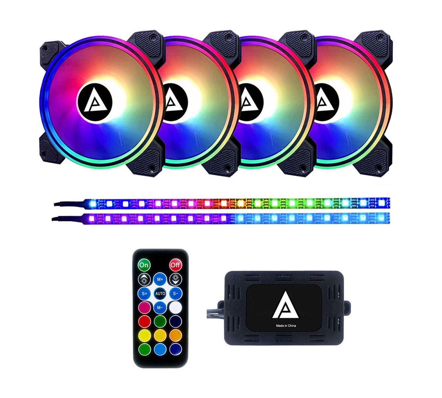 Apevia ET42-RGB Electro 120mm Silent RGB Color Changing LED Fan with Remote Control, 28x LEDs & 8X Anti-Vibration Rubber Pads w/ 2 Magnetic LED Strips