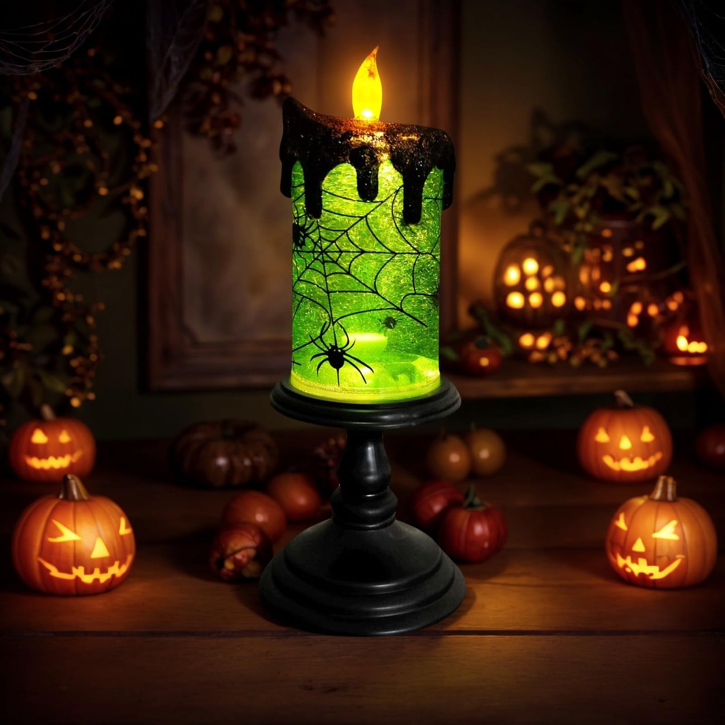 TOP COLOR TRADE 1.Halloween Snow Globe Tornado Flameless Candles Table Centerpiece for Celebration Party,Battery Operated LED Candle with 6 Hours