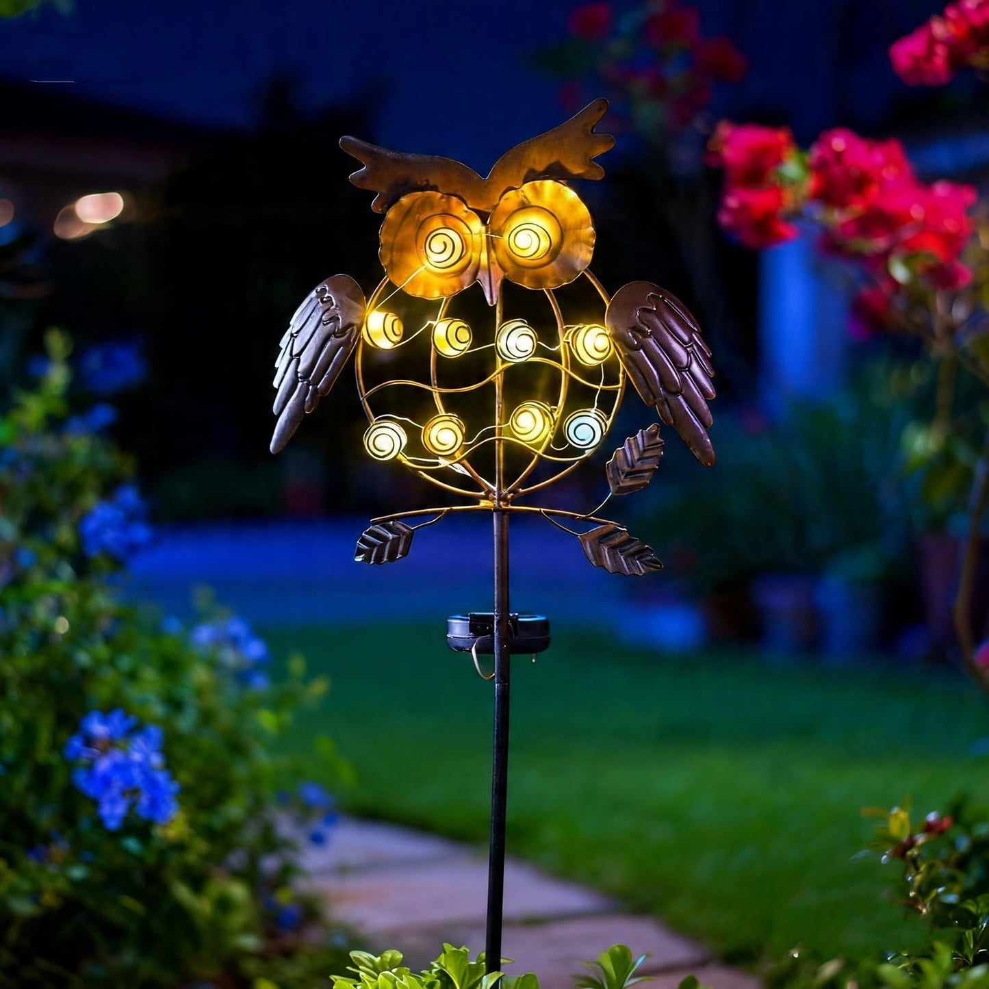 TAKE ME Owl Garden Solar Lights Outdoor, Solar Powered Stake Lights Chrismas Gifts Garden Gifts Mom Wife Grandma - Metal OWL LED Decorative