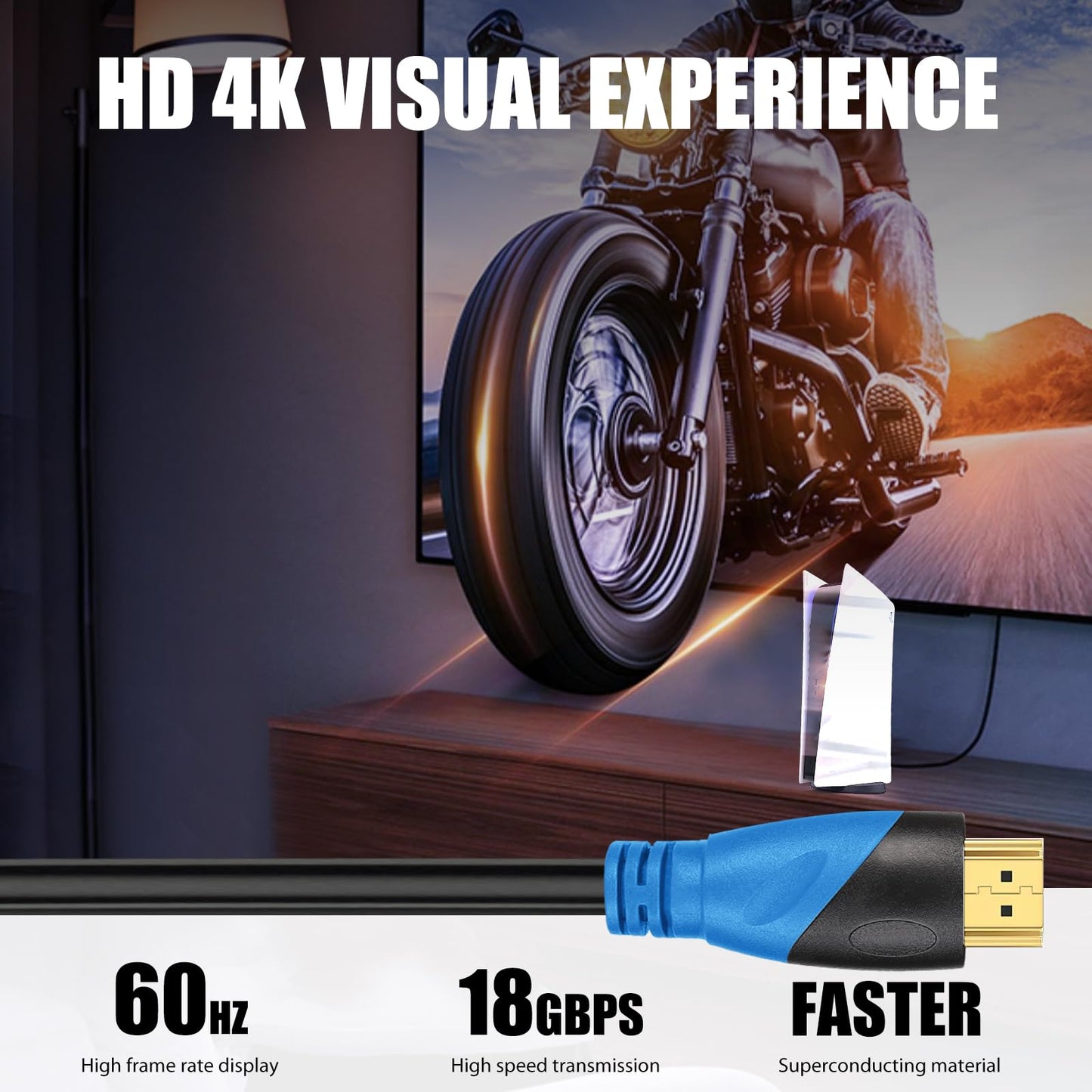 DAPRAINNO HDTV Cable 30FT High Speed HDTV Cables 4K 2K 1080P 18Gbps 26AWG HDR/ARC/HDCP 2.2 Compatible with Laptop Monitor PS5 Xbox Switch,Blue