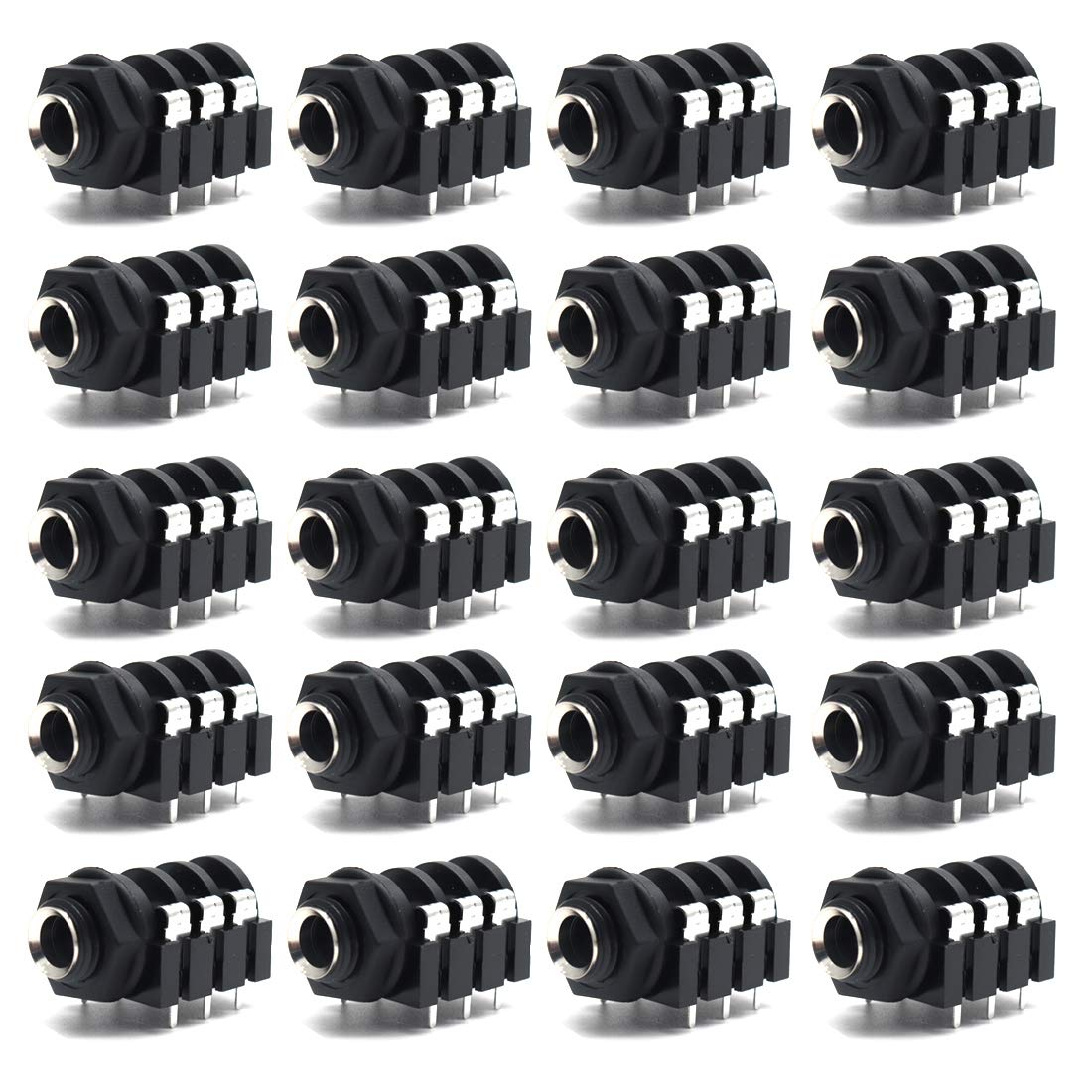 Luomorgo PCB Panel Mount 6 Pin 1/4" 6.35mm Female Socket Stereo Headphone Jack Silver Thread 20pcs