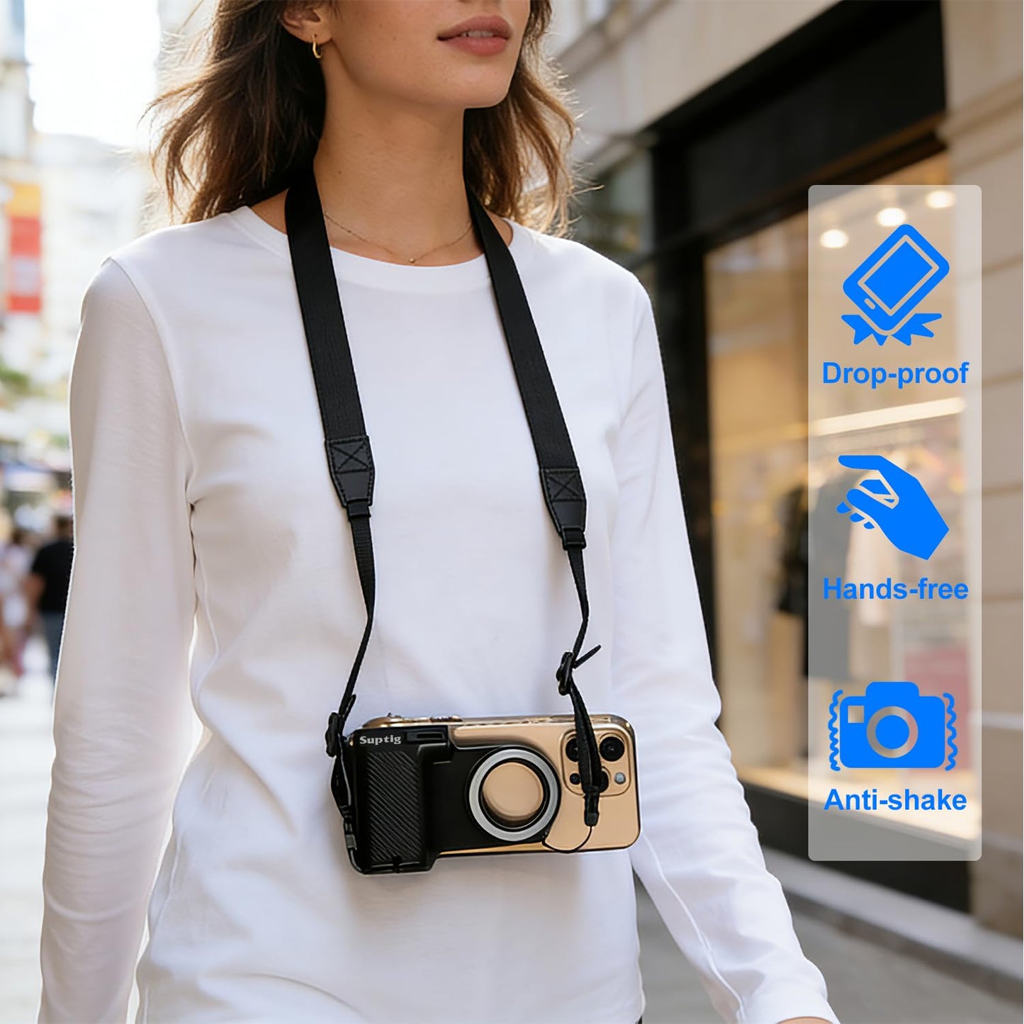 Suptig Fun Shot Magnetic Phone Camera DSLR Style Shutter Grip Compatible for iPhone & Android with Detachable Wireless Shutter Button, Features a
