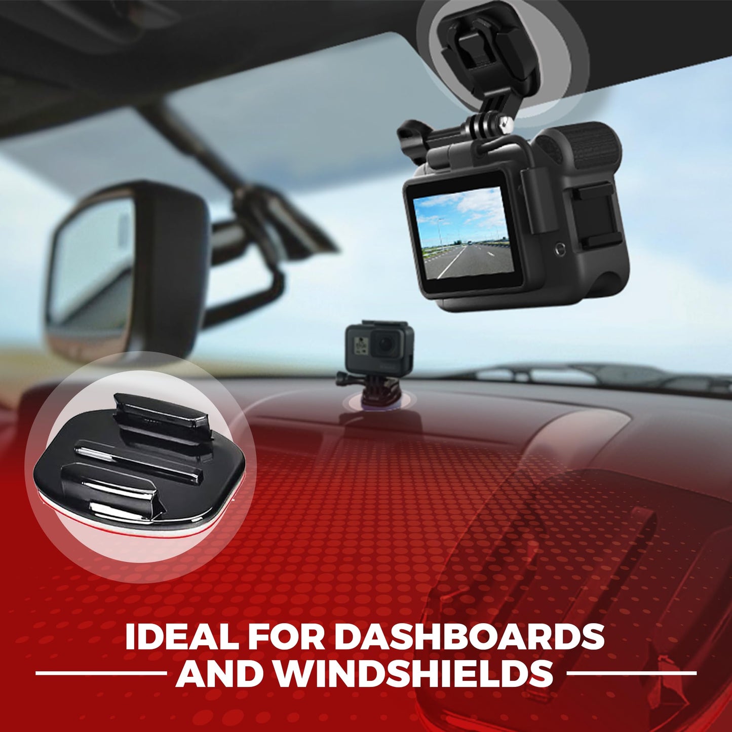 Adhesive Mounts - 3X Curved & 3X Flat Mounts with 3M Sticky Pads - for Your Helmet/Bike/Board/Car - Compatible with All GoPro Hero
