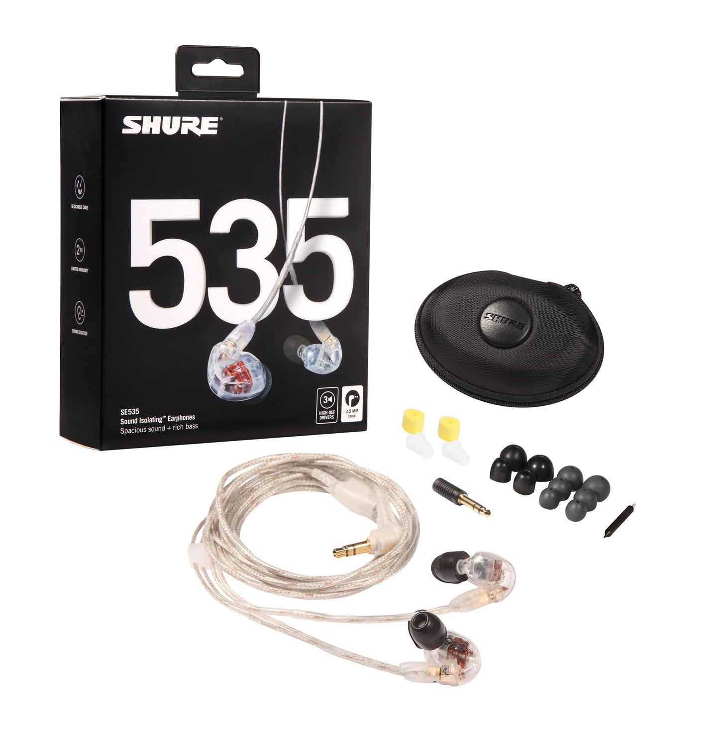 Shure SE535-CL Professional Sound Isolating Earphones, High Definition Sound + Natural Bass, Three Drivers, in-Ear Fit, Detachable Cable, Durable…