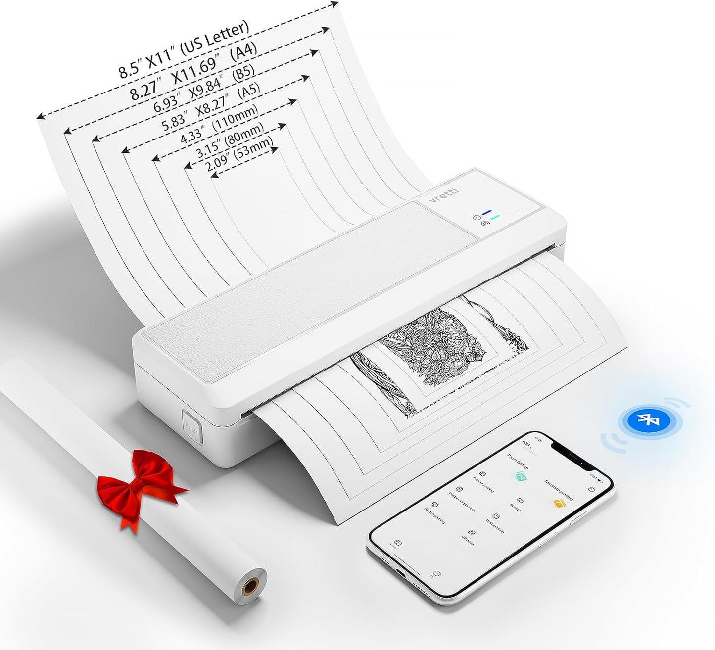 vretti P83 Portable Printers Wireless for Travel, A4 Portable Thermal Printer, Mobile Inkless Printer Compatible with Phone & Laptop, Supports 8.5 x