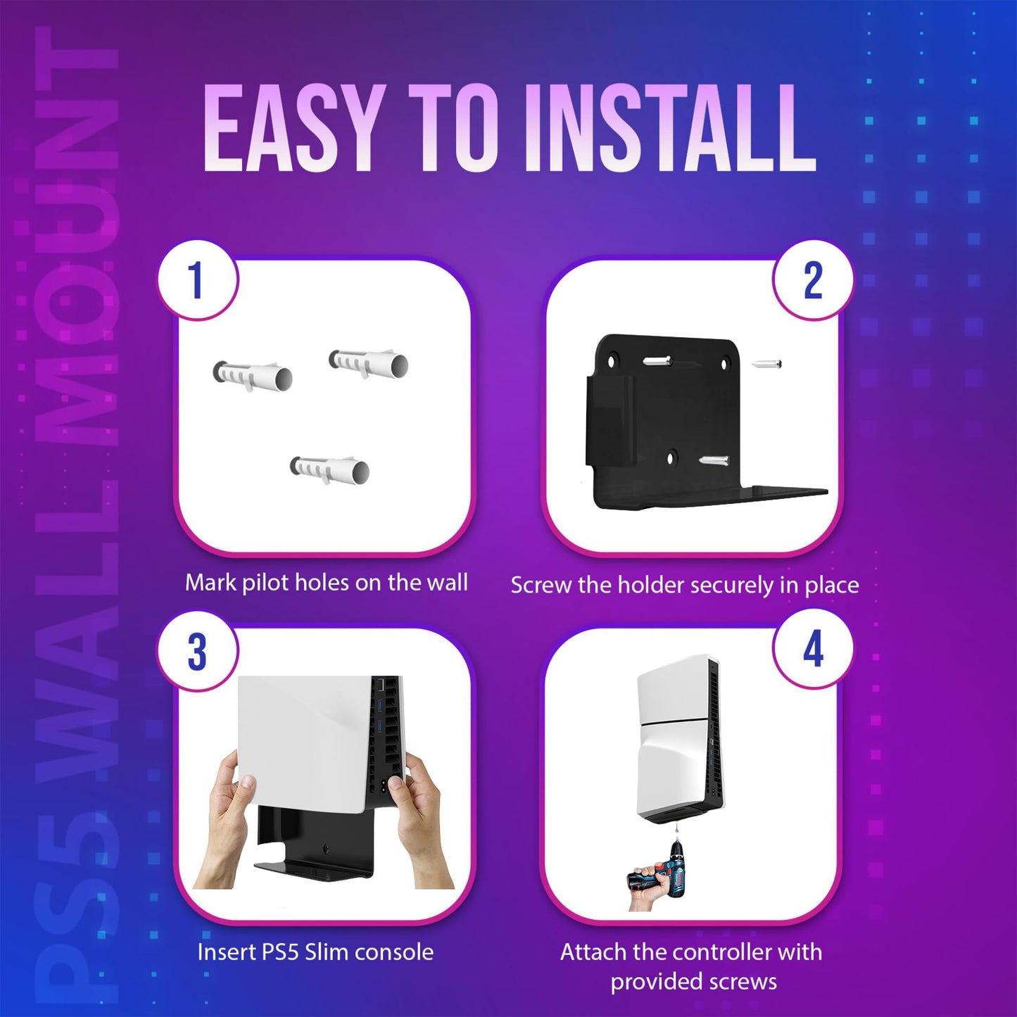Bangcheer Aluminum Wall Mount for PlayStation 5 Slim Digital Edition and Disc Edition Wall Mount Bracket for PS5-Slim Space Saving PS5 Slim Shelf