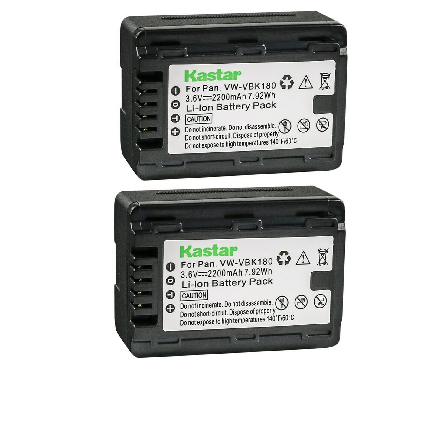 Kastar 2-Pack Battery VW-VBK180 Replacement for Panasonic SDR-S50K, SDR-S50N, SDR-S50P, SDR-S50PC Camera, Panasonic VW-VBK180, VW-VBK360, VW-VBL180