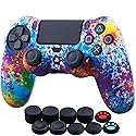 YoRHa Water Transfer Printing Camouflage Silicone Cover Skin Case for Sony PS4/slim/Pro Dualshock 4 Controller x 1(Spashing Paint) with Thumb Grips x