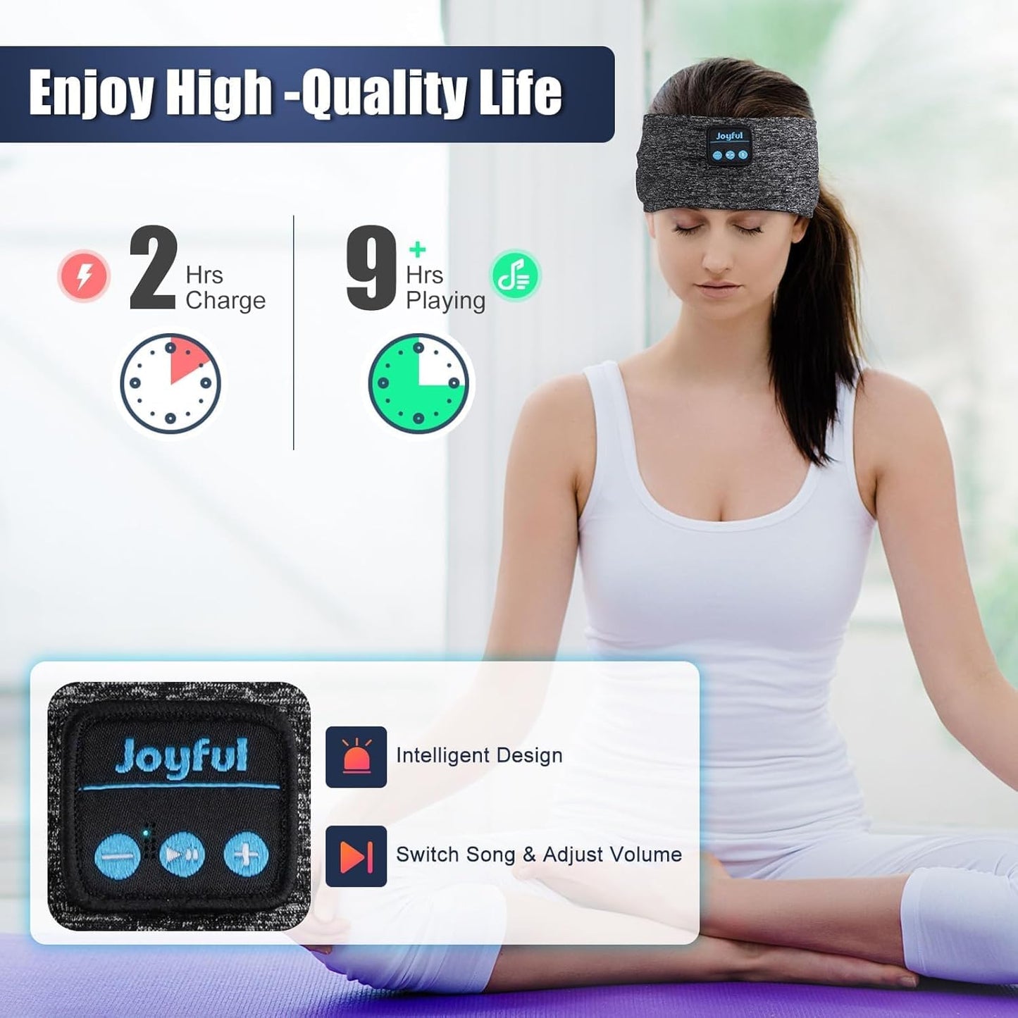 Sleep Headphones Bluetooth 5.3 Headband, Sports Wireless Earphones Sweat Resistant Earbuds with Ultra-Thin HD Stereo Speakers, Sleep Mask…
